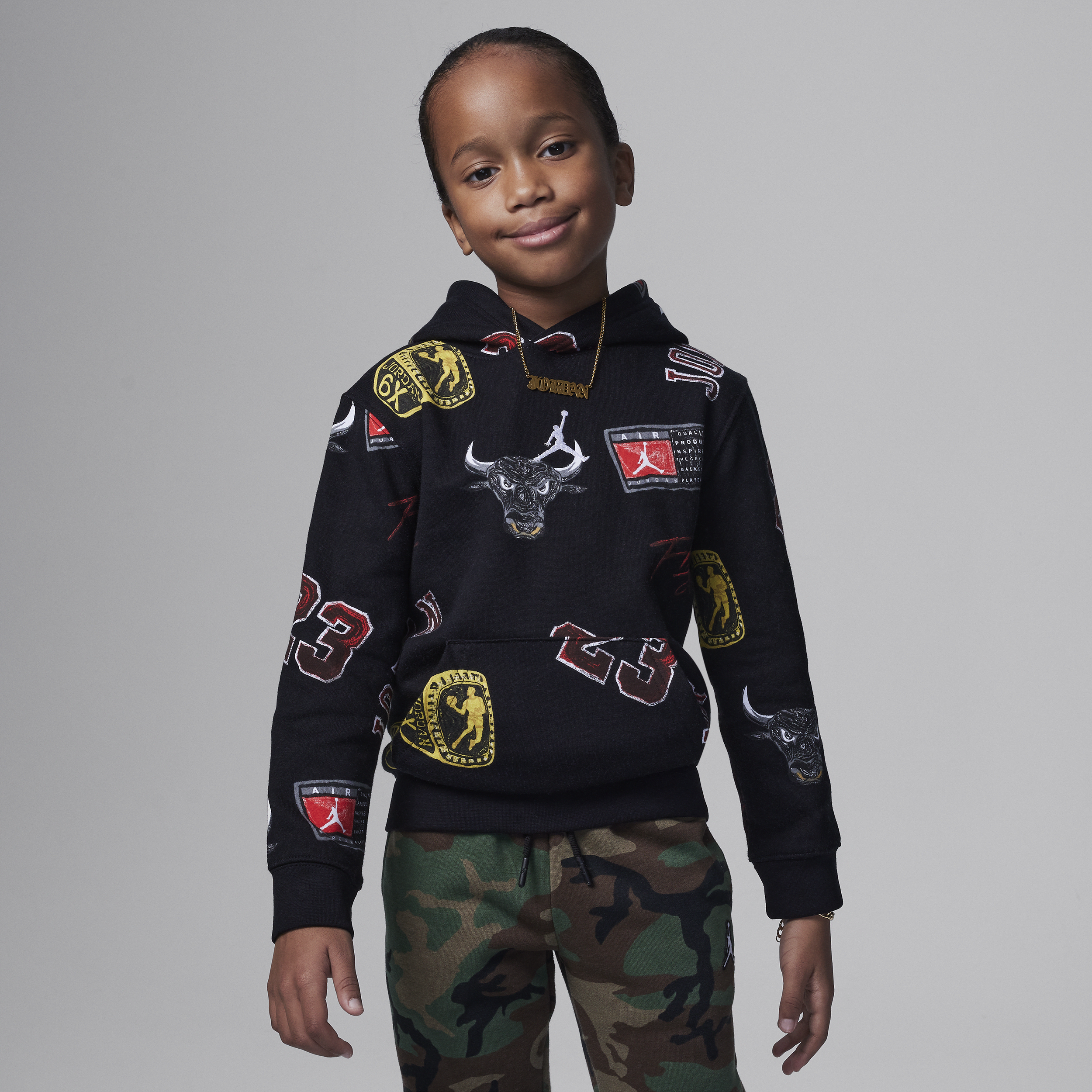 Jordan Mj Essentials Little Kids' Printed Pullover Hoodie In Black