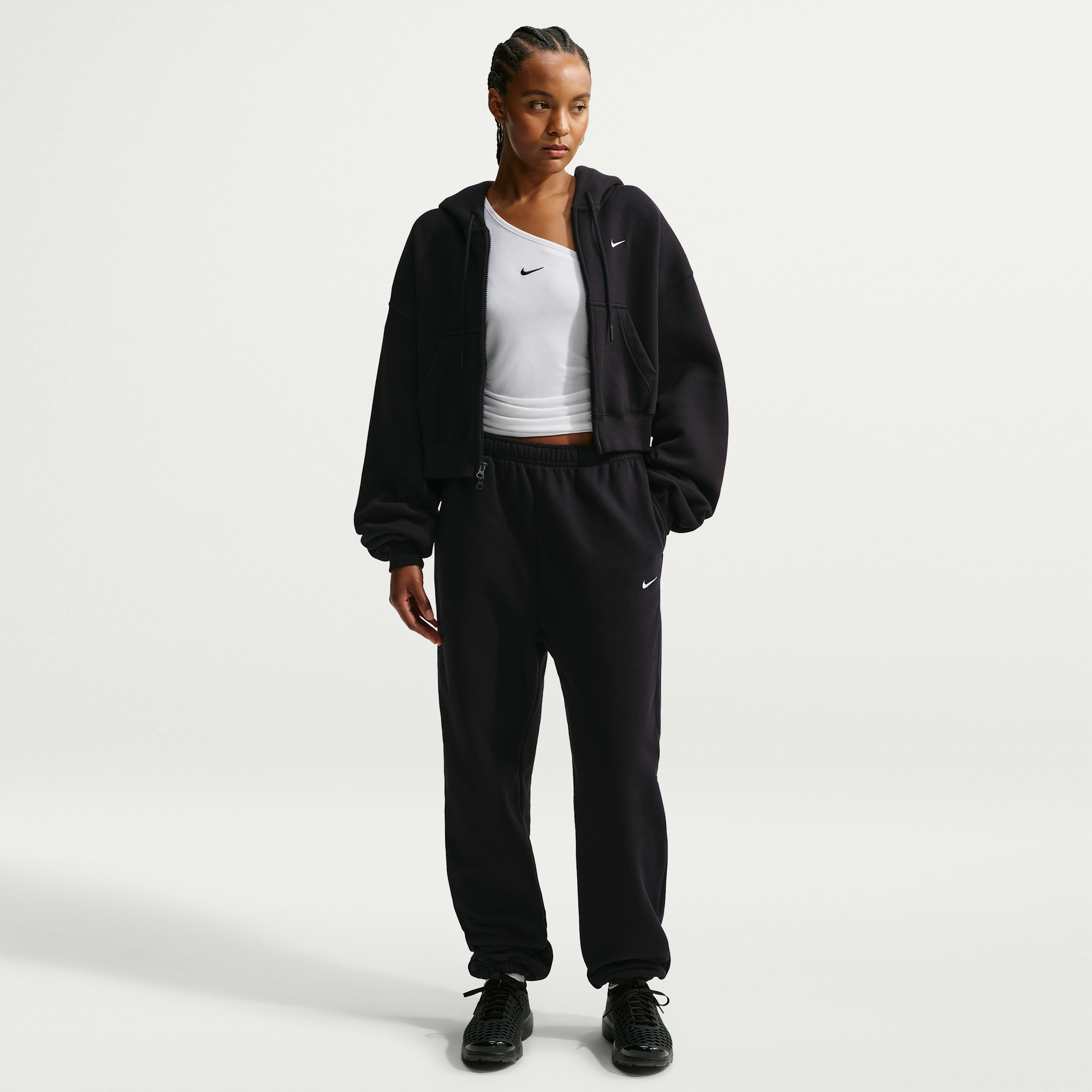 Nike Women's Studio Fleece Medium Weight High-Rise Oversized Cuffed Pants in Black | IM8074-001