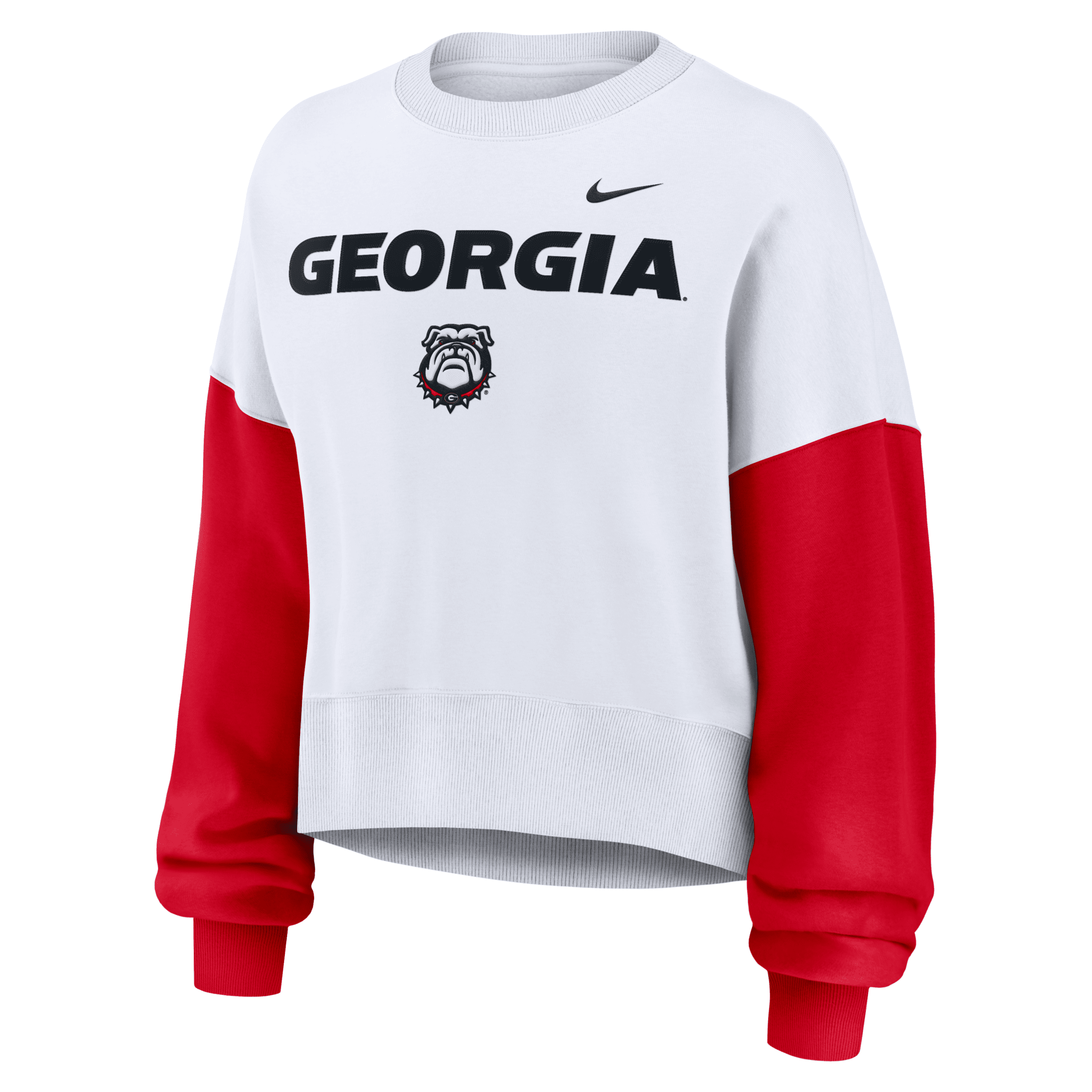 Nike Women's White Georgia Bulldogs Color-block Oversized Cropped Pullover Sweatshirt In White