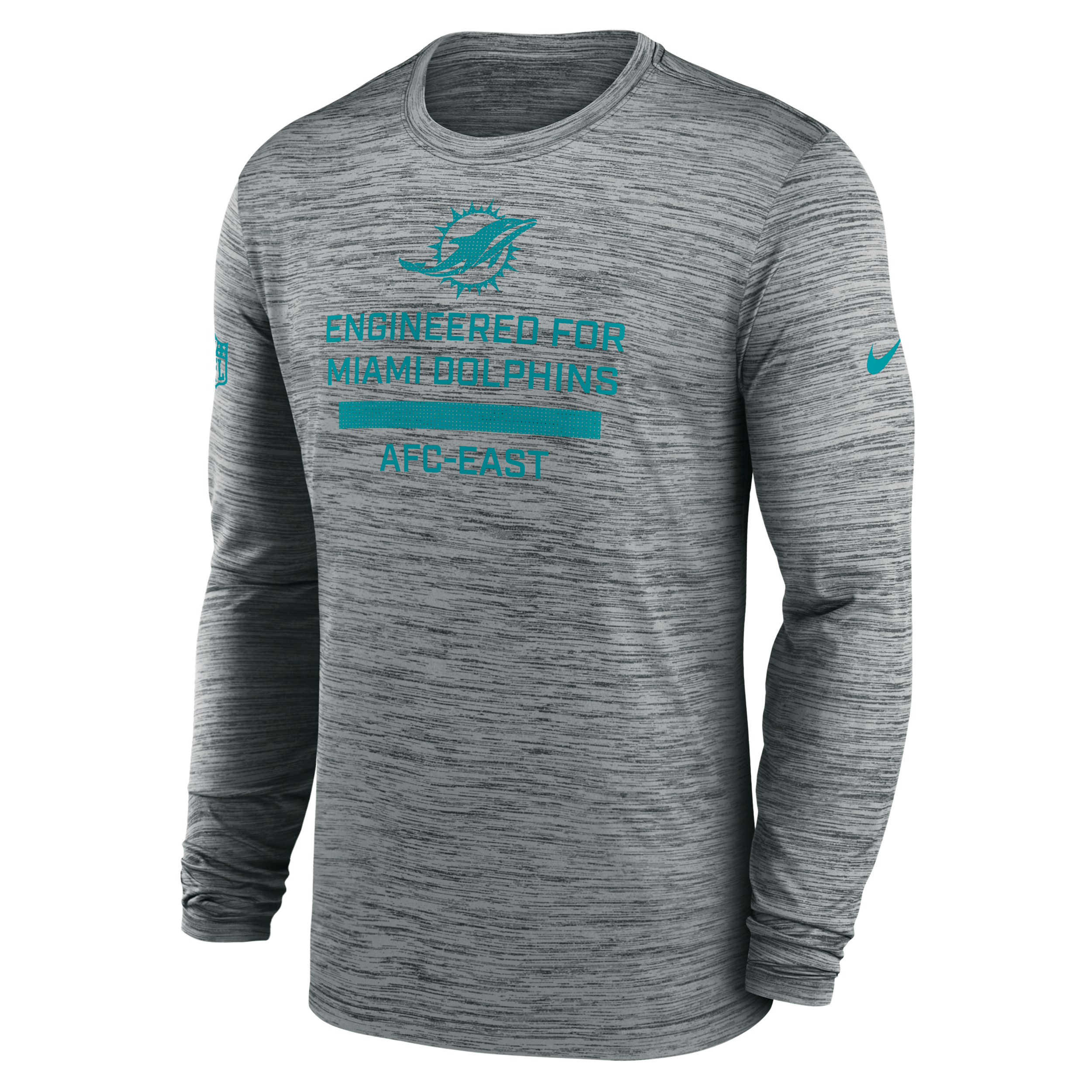 Miami Dolphins Sideline Team Issue Velocity Nike Men's Dri-FIT NFL Long-Sleeve T-Shirt in Grey | 02EQ06G9P-QVX