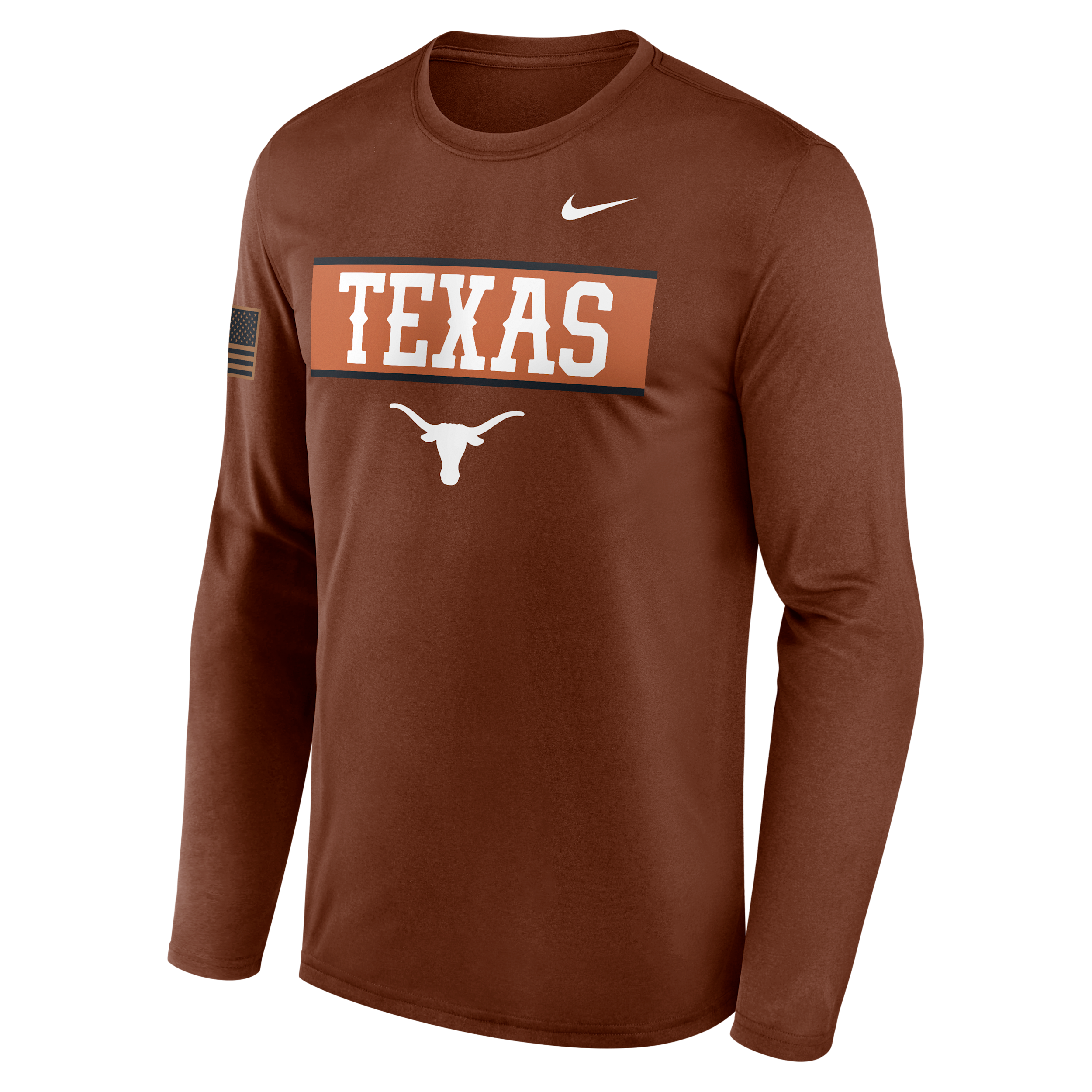 Texas 2026 Military Appreciation Legend Nike Men's Dri-FIT College Long-Sleeve T-Shirt in Brown | 02TJ2GYTXE-VZG