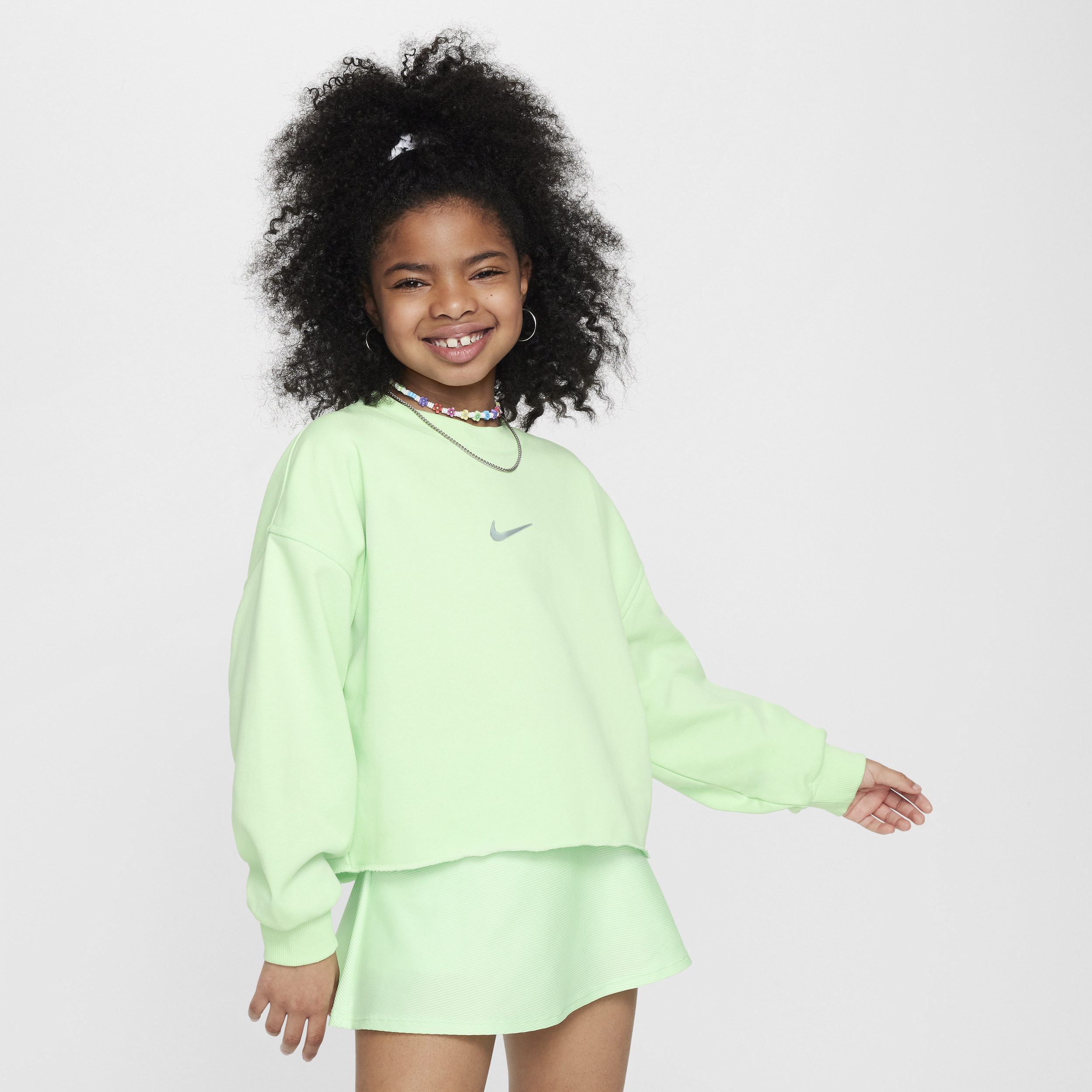 Shop Nike Sportswear Big Kids' (girls') Dri-fit Crew-neck Sweatshirt In Green