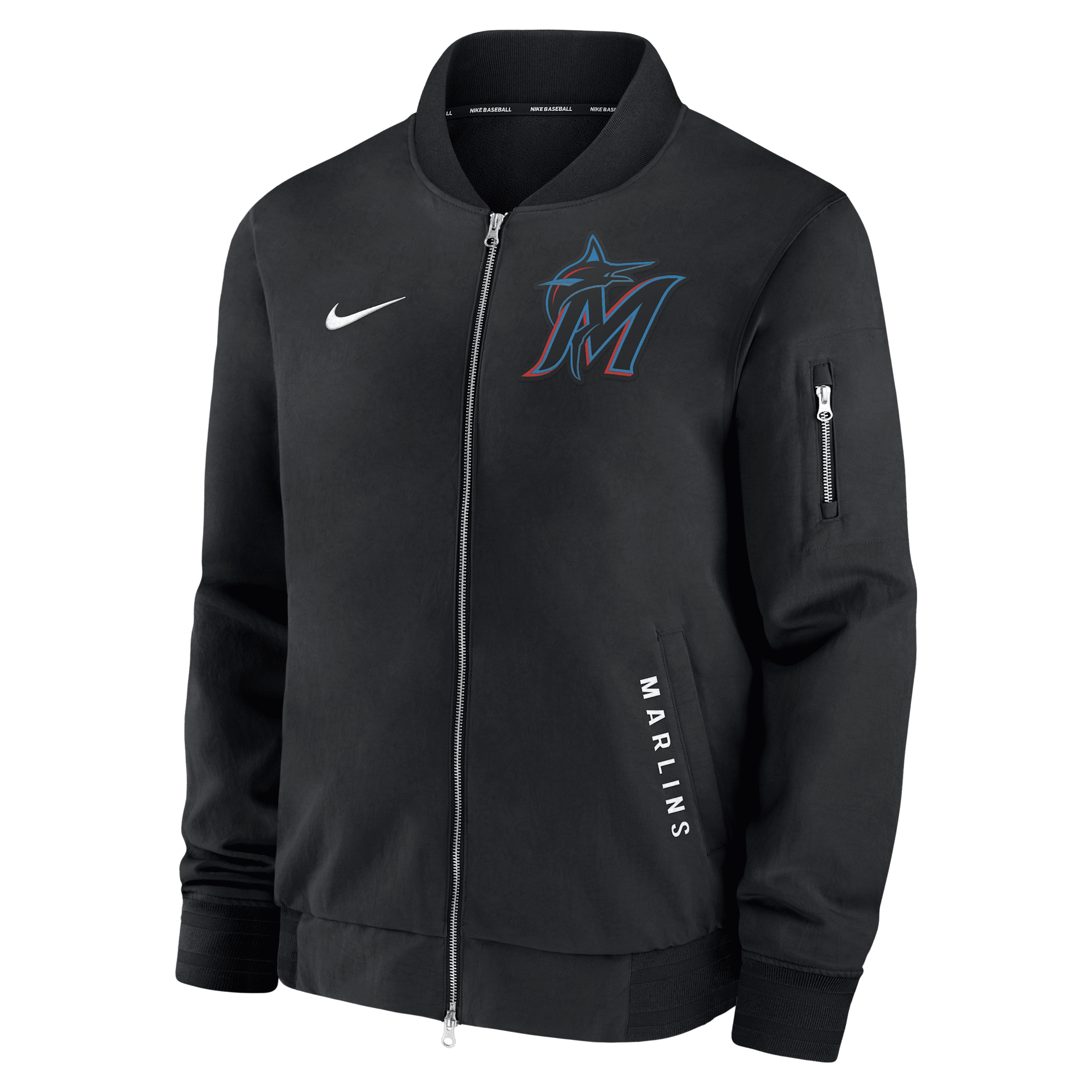 Nike Miami Marlins Authentic Collection Dugout Men's Mlb Full-zip Bomber Jacket In Black