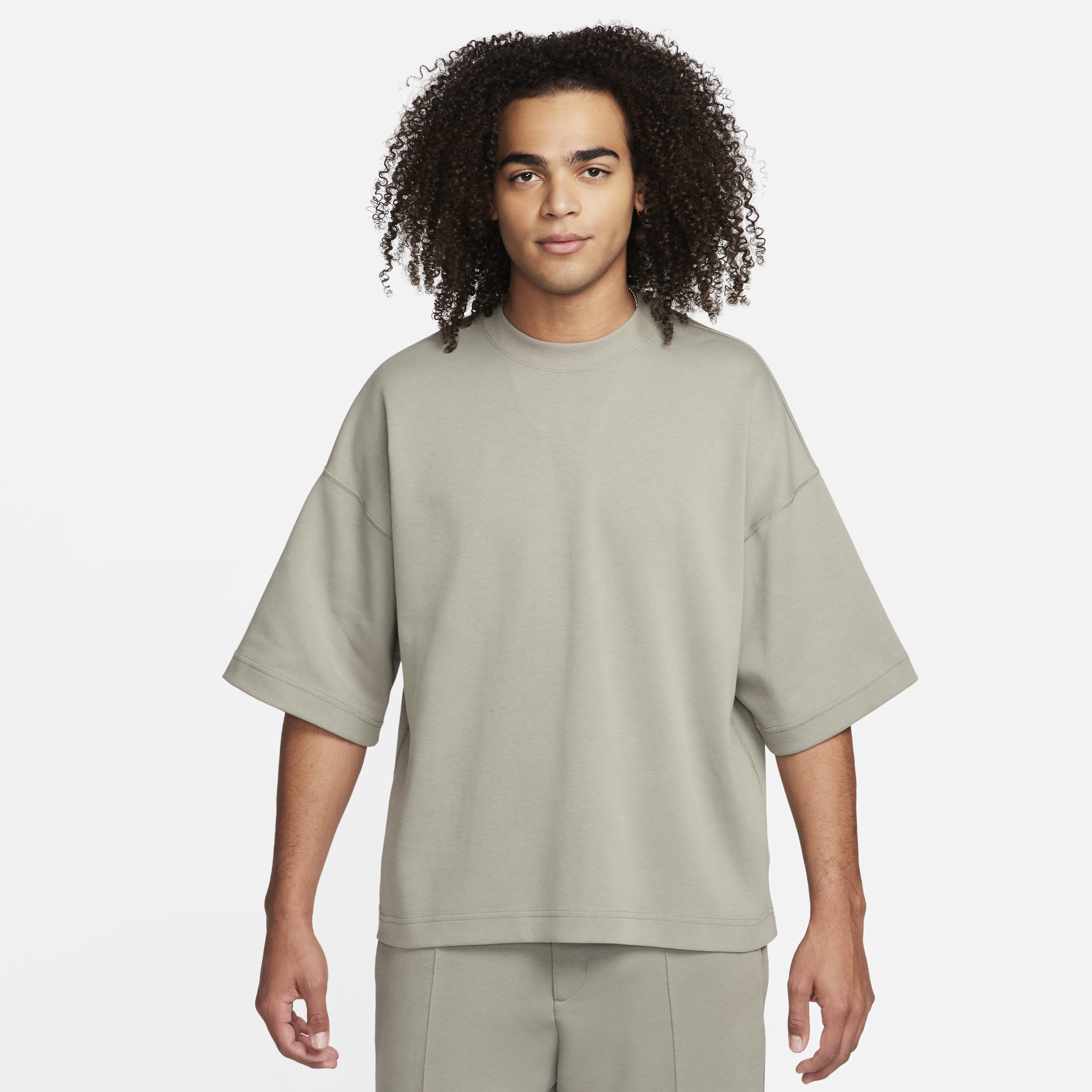 Nike Men's  Sportswear Tech Fleece Reimagined Oversized Short-sleeve Sweatshirt In Grey