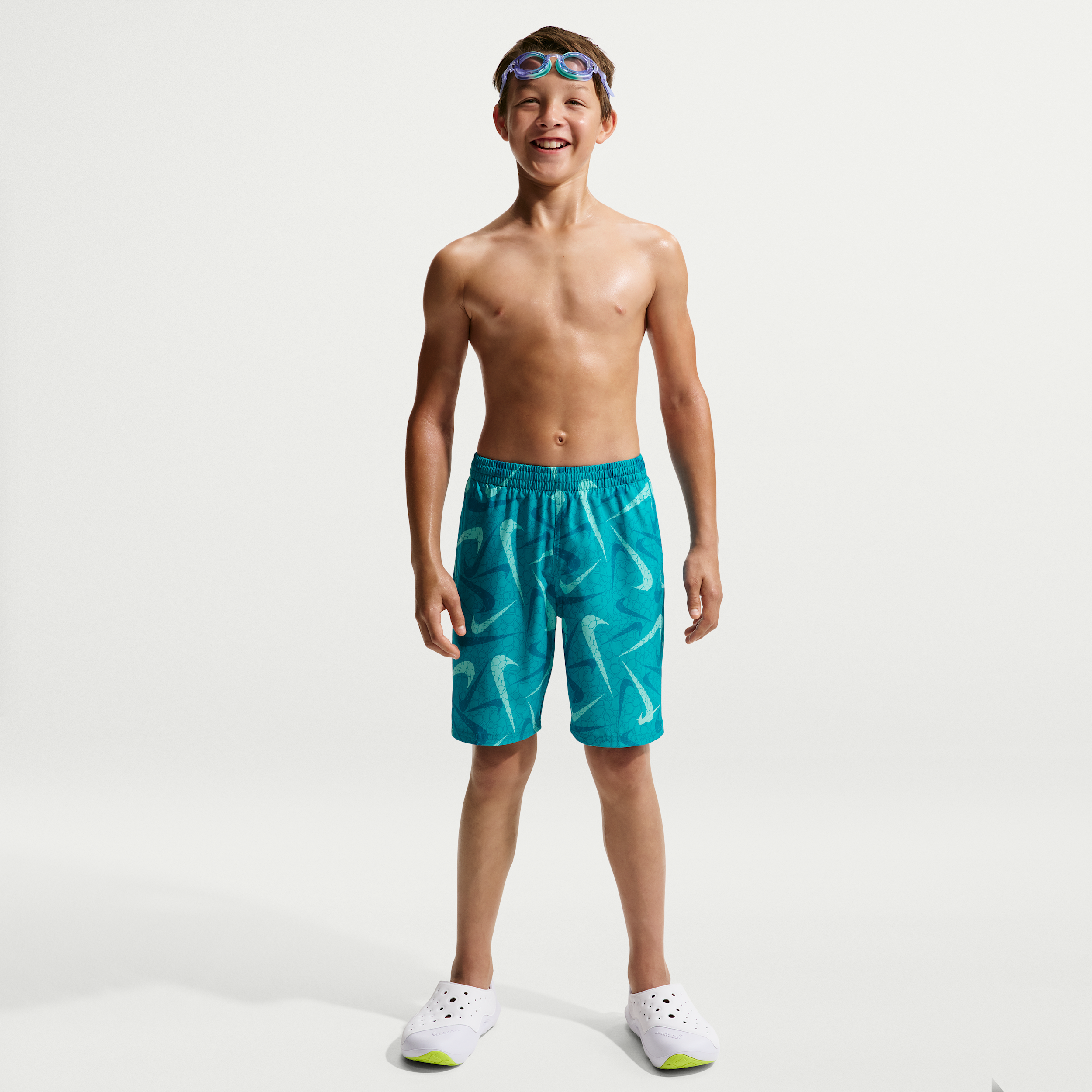 Nike Swim Breaker Big Kids' (Boys') 7" Brief-Lined Volley Short in Green | NESSG801-385