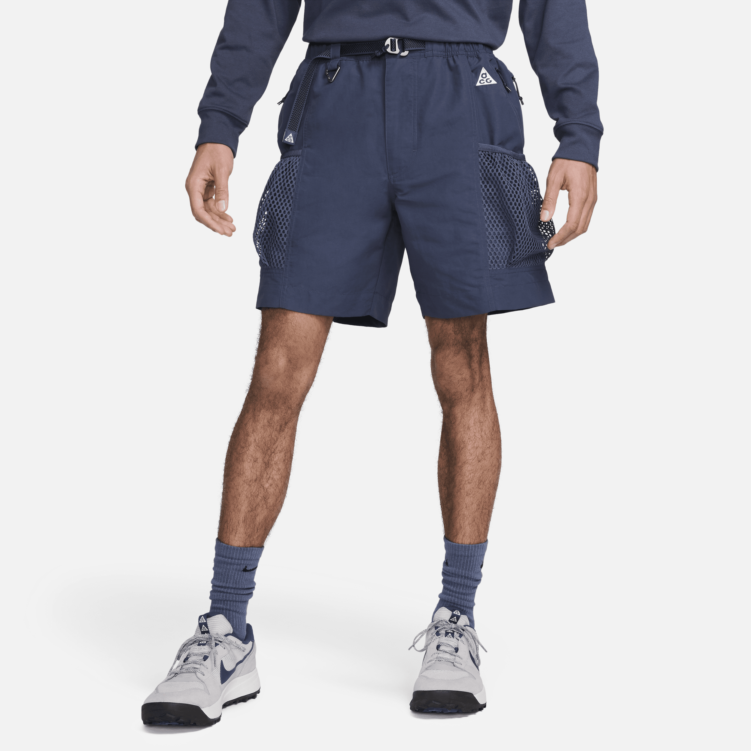 Shop Nike Men's  Acg "snowgrass" Cargo Shorts In Blue