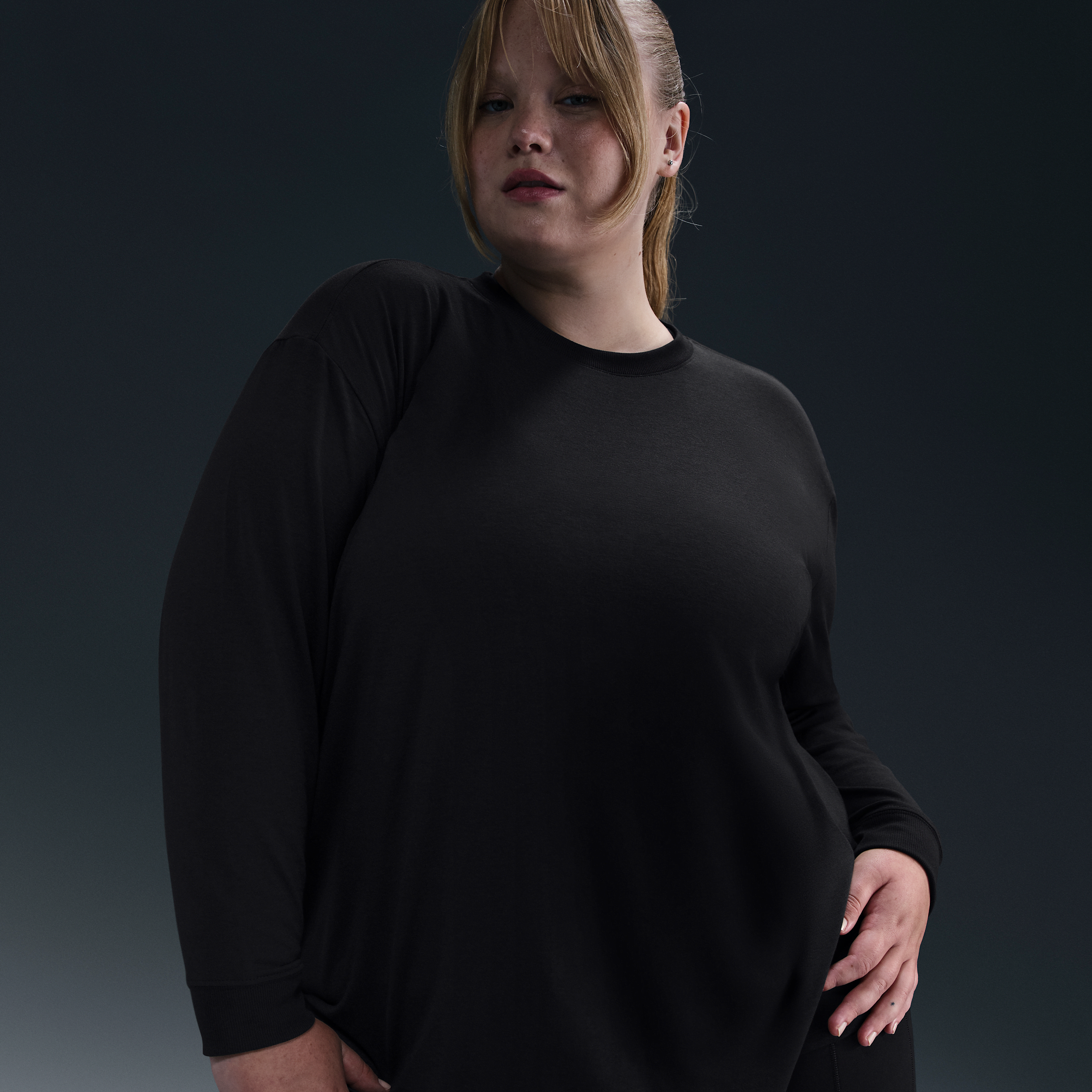 Nike Women's One Relaxed Dri-fit Long-sleeve Top (plus Size) In Black