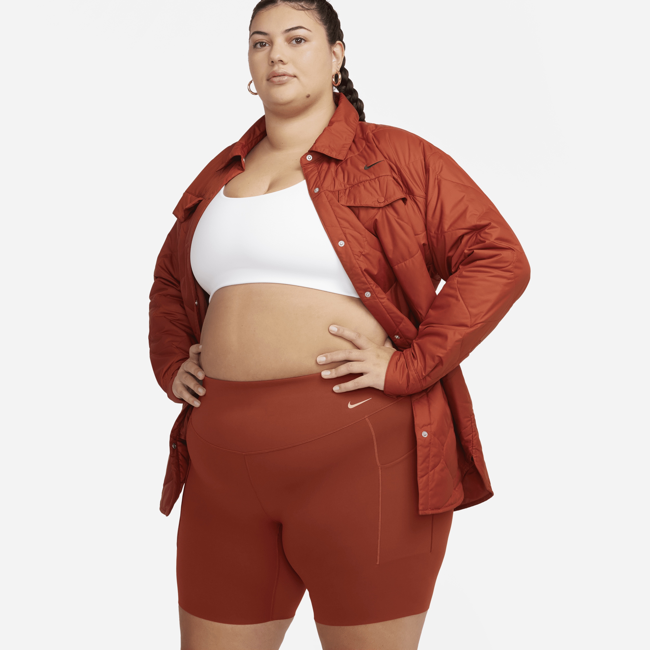 Nike Women's Universa Medium-support High-waisted 8" Biker Shorts With Pockets (plus Size) In Orange