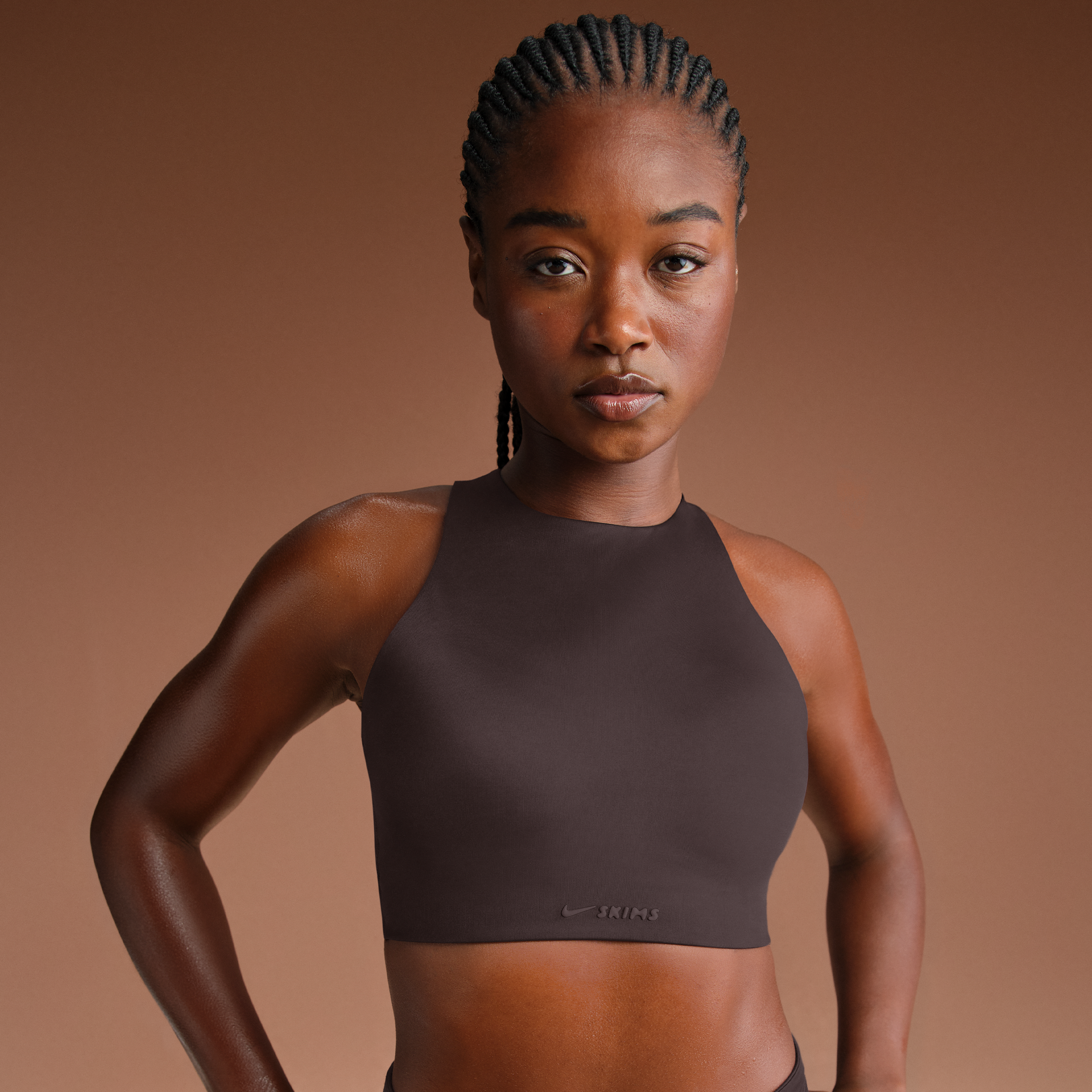 Nike Women's Skims Shine High-neck Bra In Brown