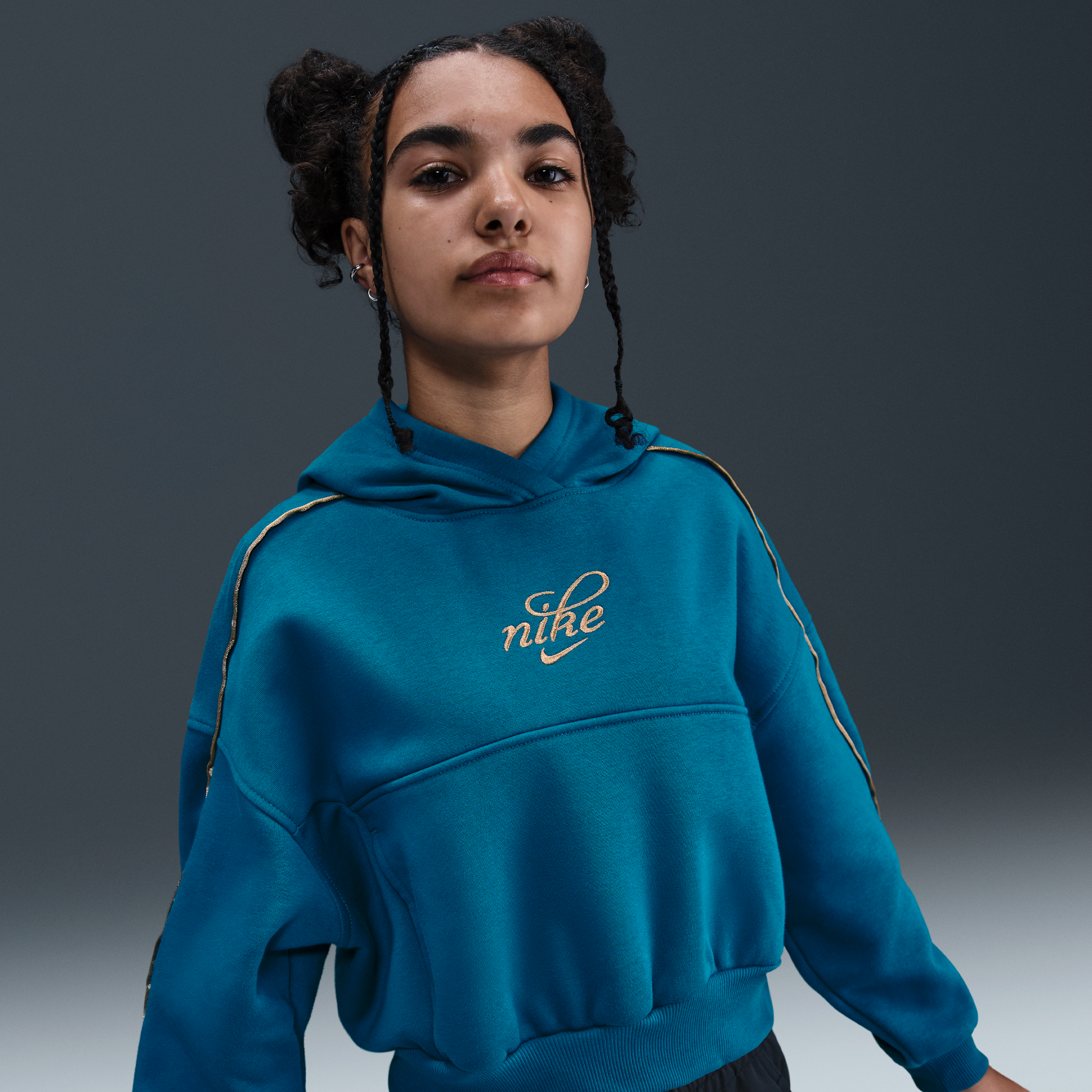 Nike Sportswear Club Fleece Big Kids' (Girls') Boxy Hoodie in Blue | HV0422-301