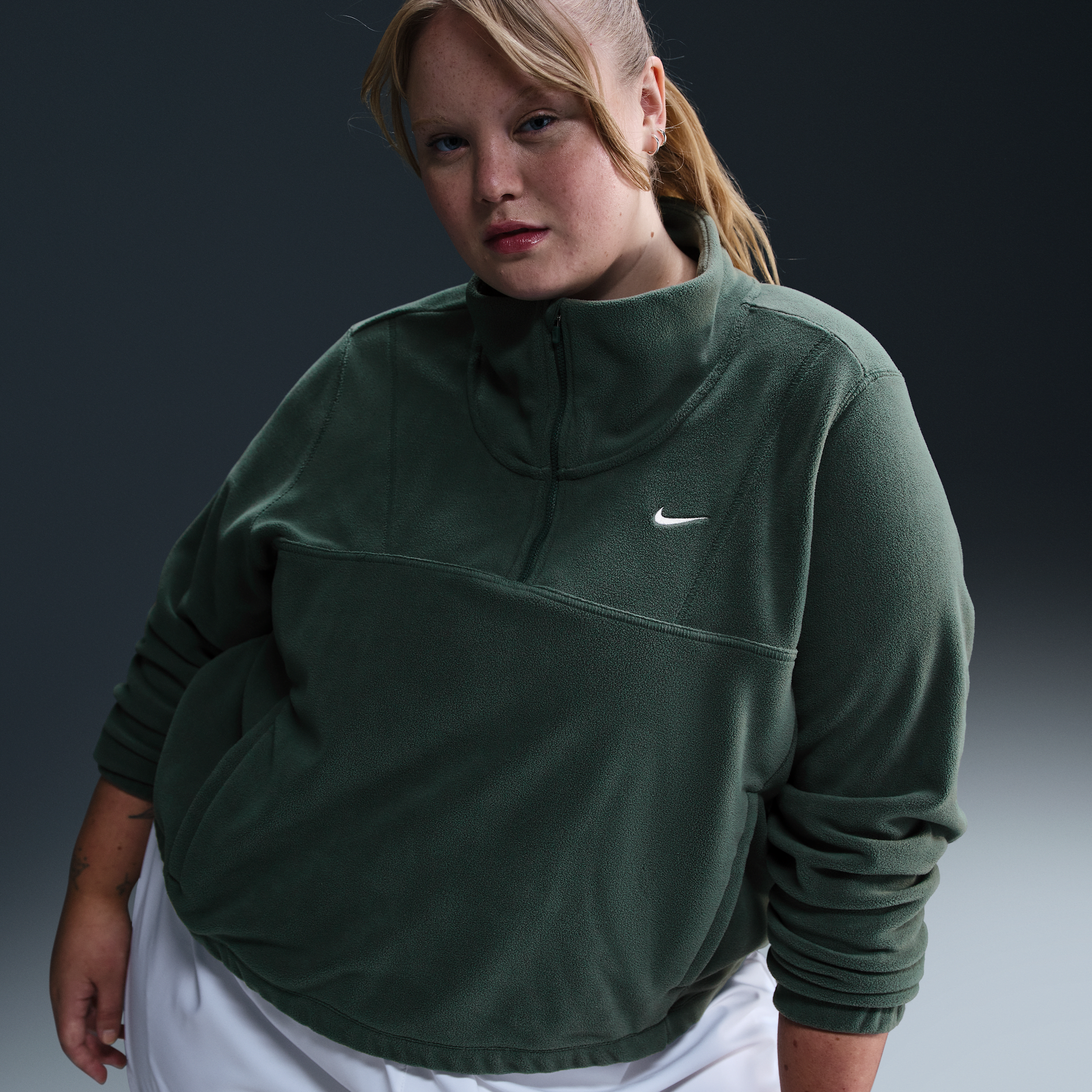 Nike Women's One Therma-fit Oversized 1/2-zip Fleece Top (plus Size) In Green
