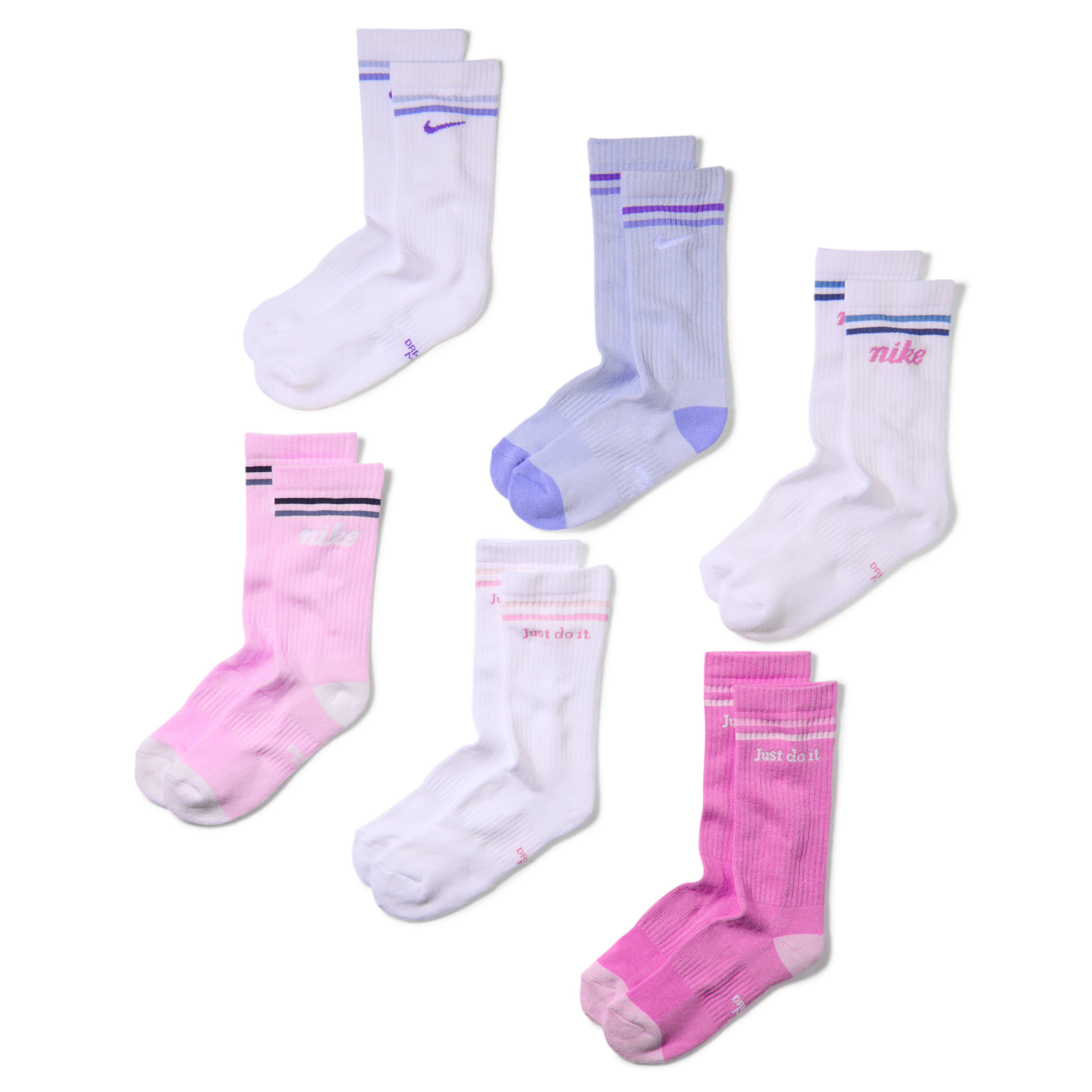 Nike 6 Pack Cushioned Crew Socks - Boys' Grade School Action Grape/White/White Size M