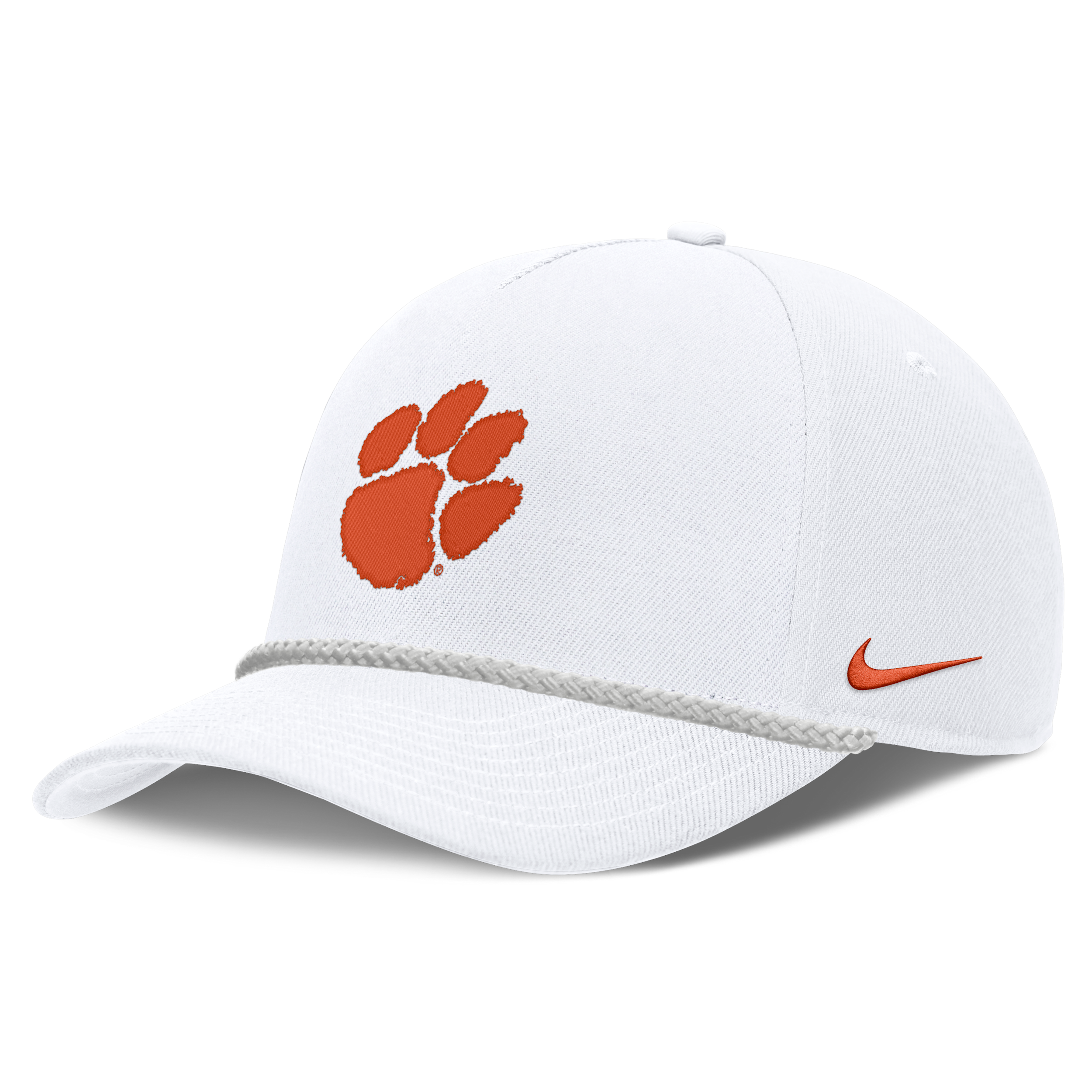 Clemson Sideline Rope Rise Nike Unisex College Adjustable Hat in White | NC9610ACLN-ZL0
