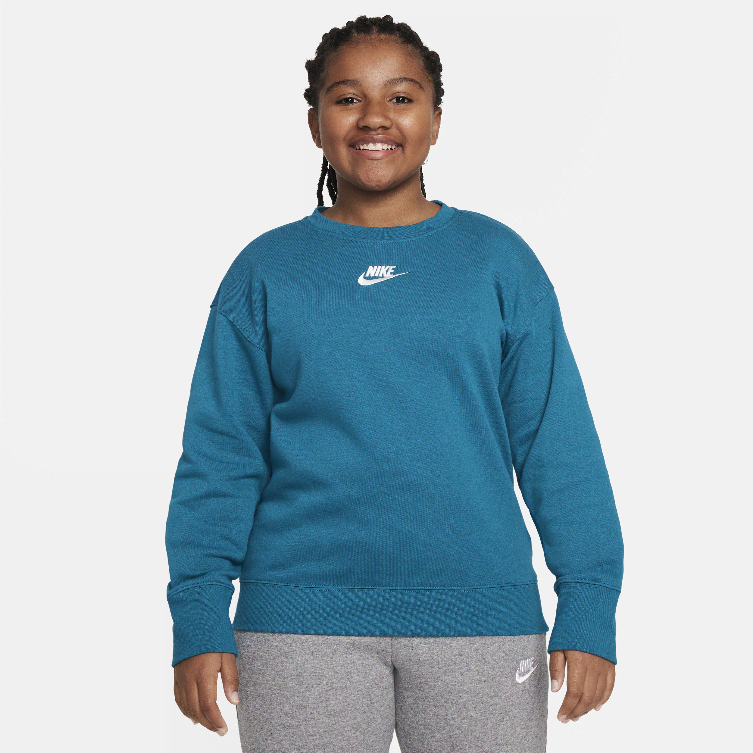 Nike Sportswear Club Fleece Big Kids' (girls') Crew (extended Size) In Blue