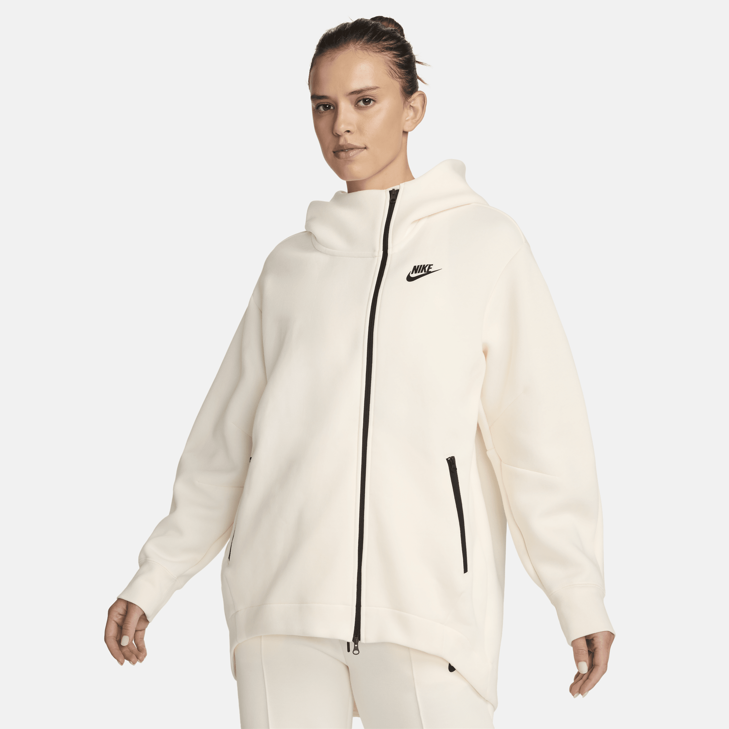 Shop Nike Women's  Sportswear Tech Fleece Oversized Full-zip Hoodie Cape In Brown
