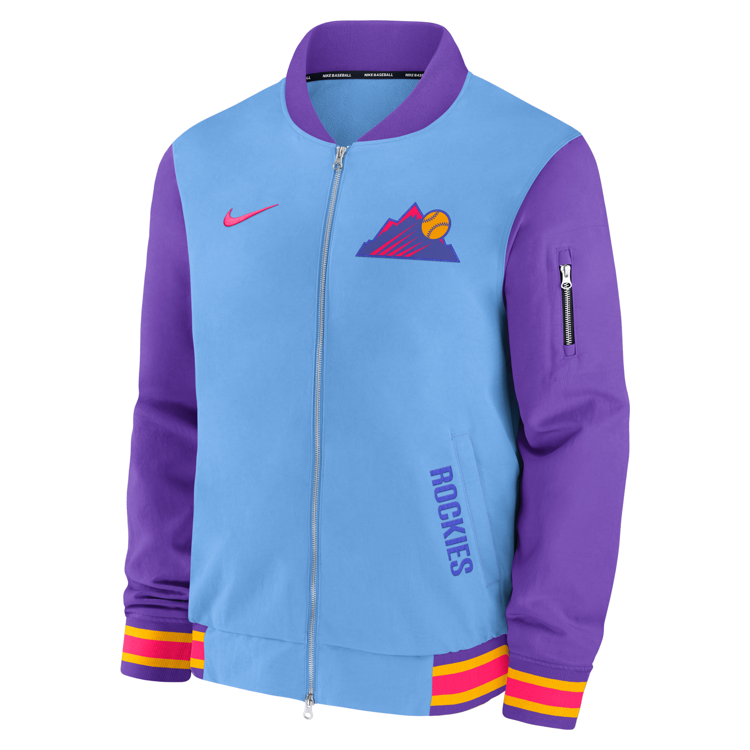 Nike Colorado Rockies Authentic Collection City Connect Men's Mlb Full-zip Bomber Jacket In Blue