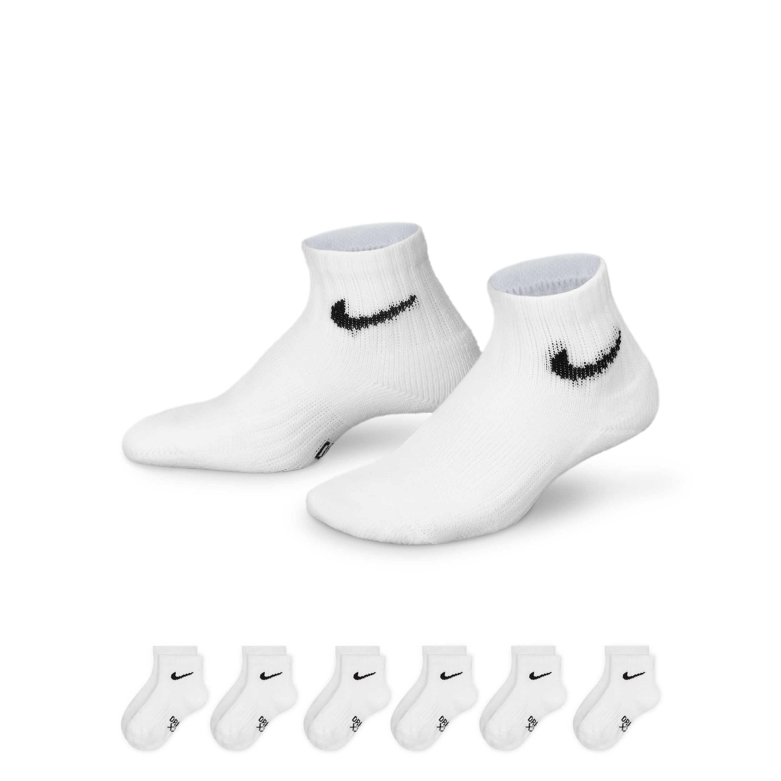 Nike Dri-FIT Little Kids' Ankle Socks (6 Pairs) in White, Size: 4-5 | RN0018-001
