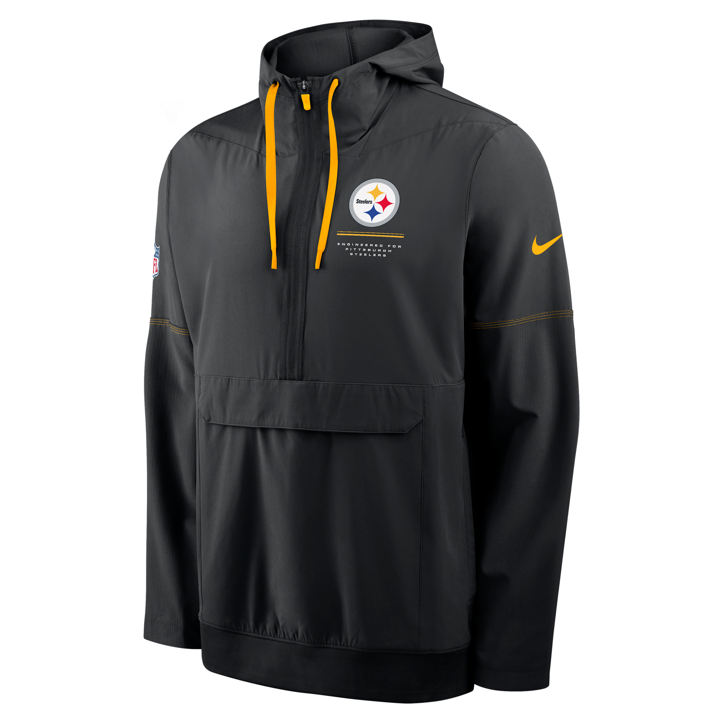 Pittsburgh Steelers Sideline Anorak Nike Men's NFL 1/2-Zip Hooded Jacket in Black | 03AT057Y7L-EKU