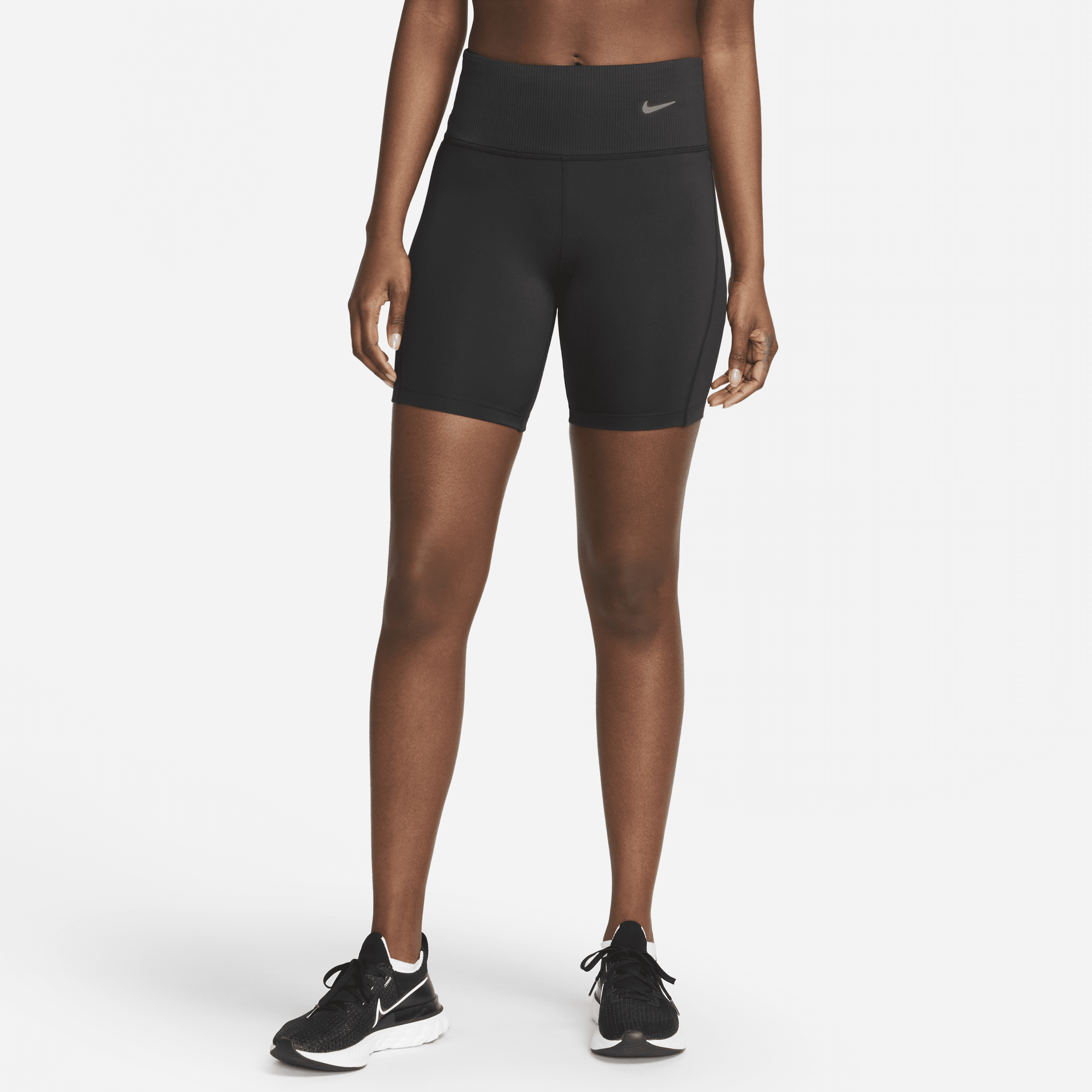 Nike Women's Tight Mid-rise Ribbed-panel Running Shorts With Pockets In Black