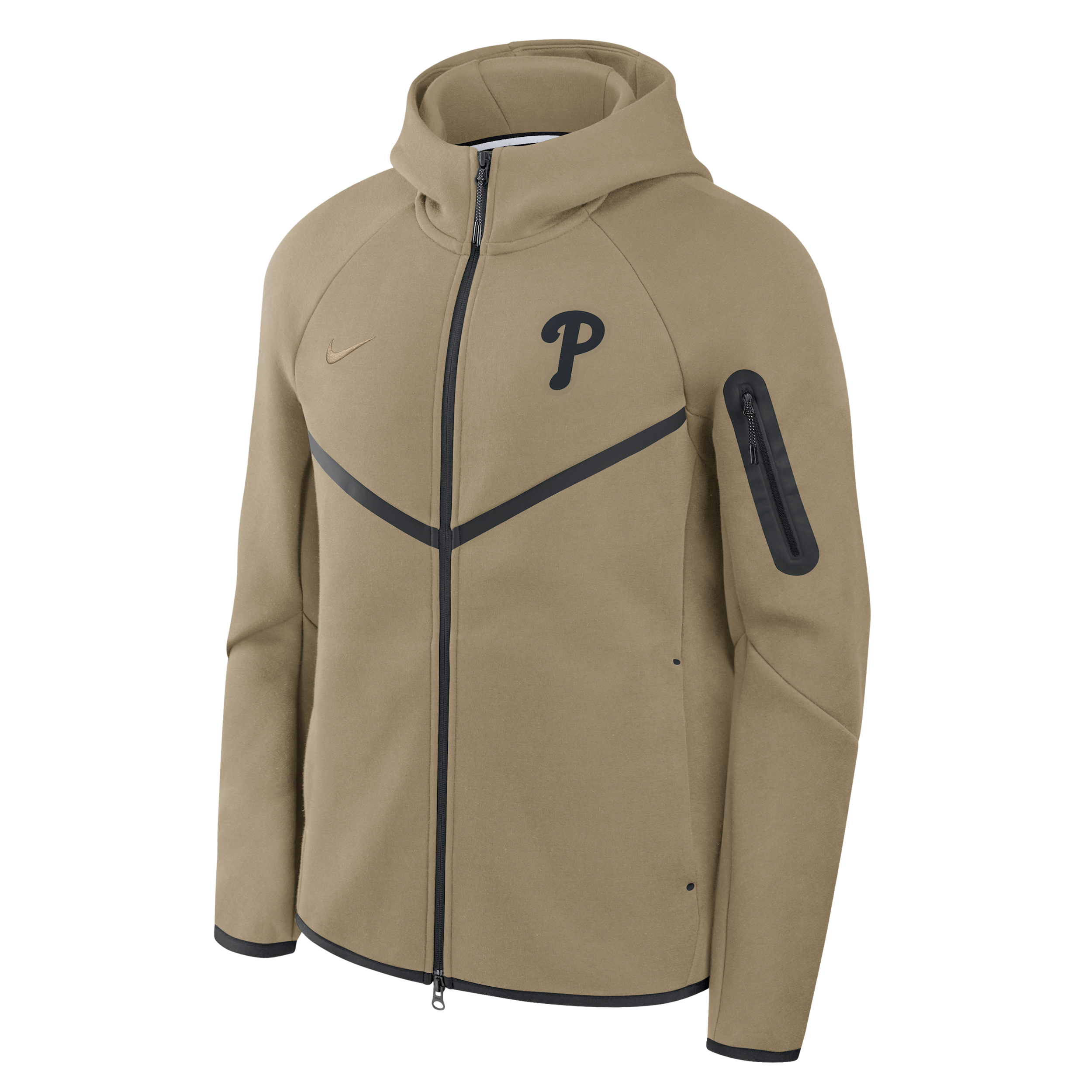 Philadelphia Phillies Tech Fleece Windrunner Nike Men's MLB Full-Zip Hooded Jacket in Brown | 05L40IDHPP-GML