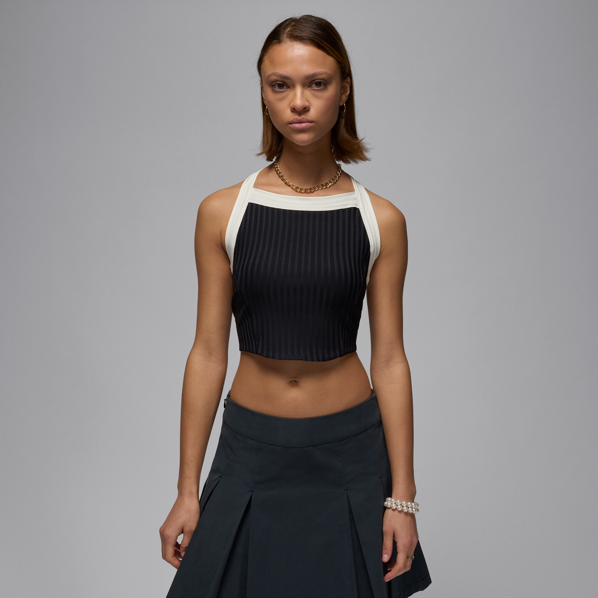 Jordan Flight Poolside Rib Crop Halter Top In Black