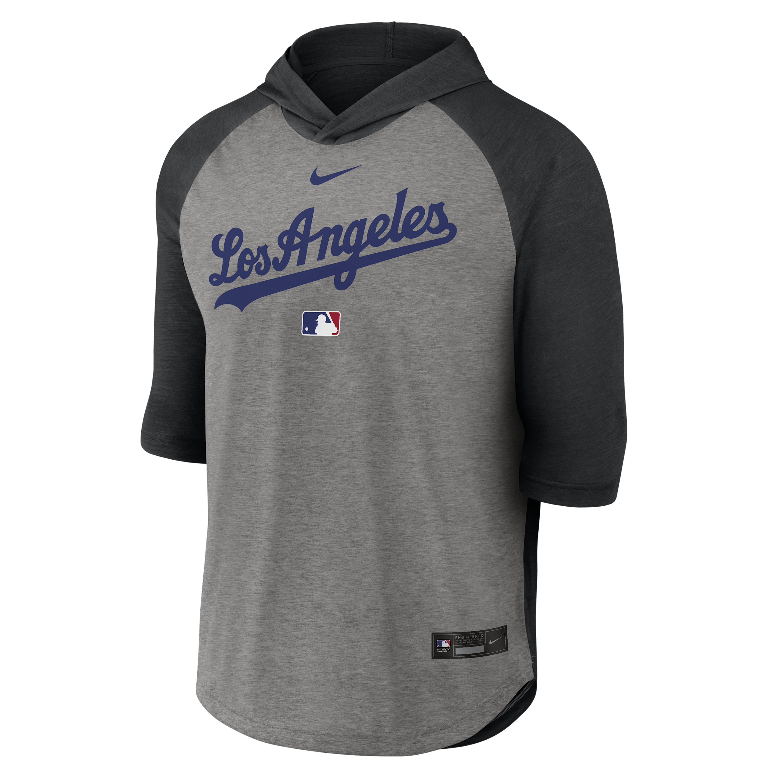 Los Angeles Dodgers Authentic Collection Flux Nike Men's Dri-FIT MLB 3/4-Sleeve Hooded T-Shirt in Black | 04HI096NLD-LQZ