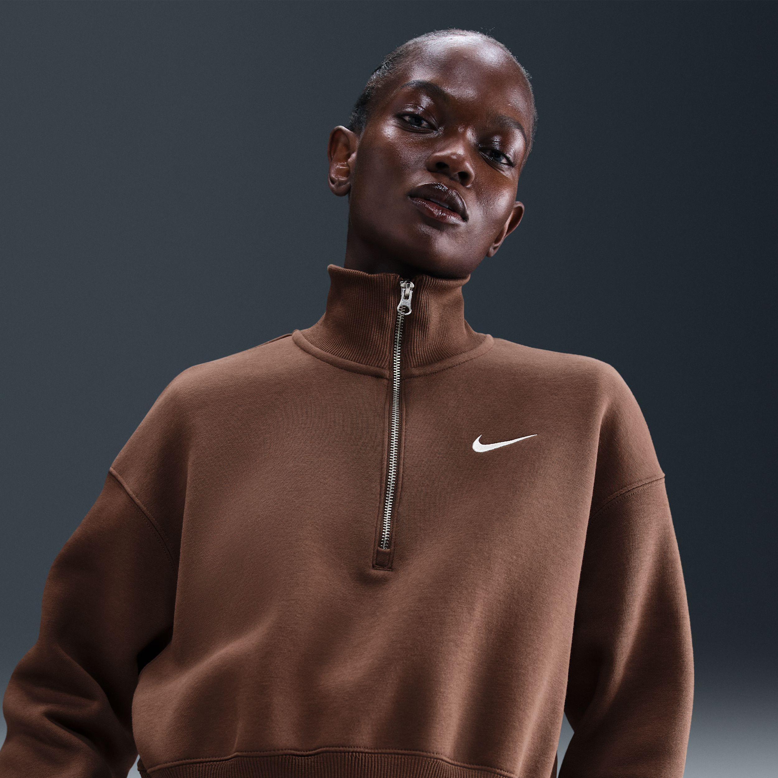 Nike Women's  Sportswear Phoenix Fleece 1/4-zip Cropped Sweatshirt In Brown
