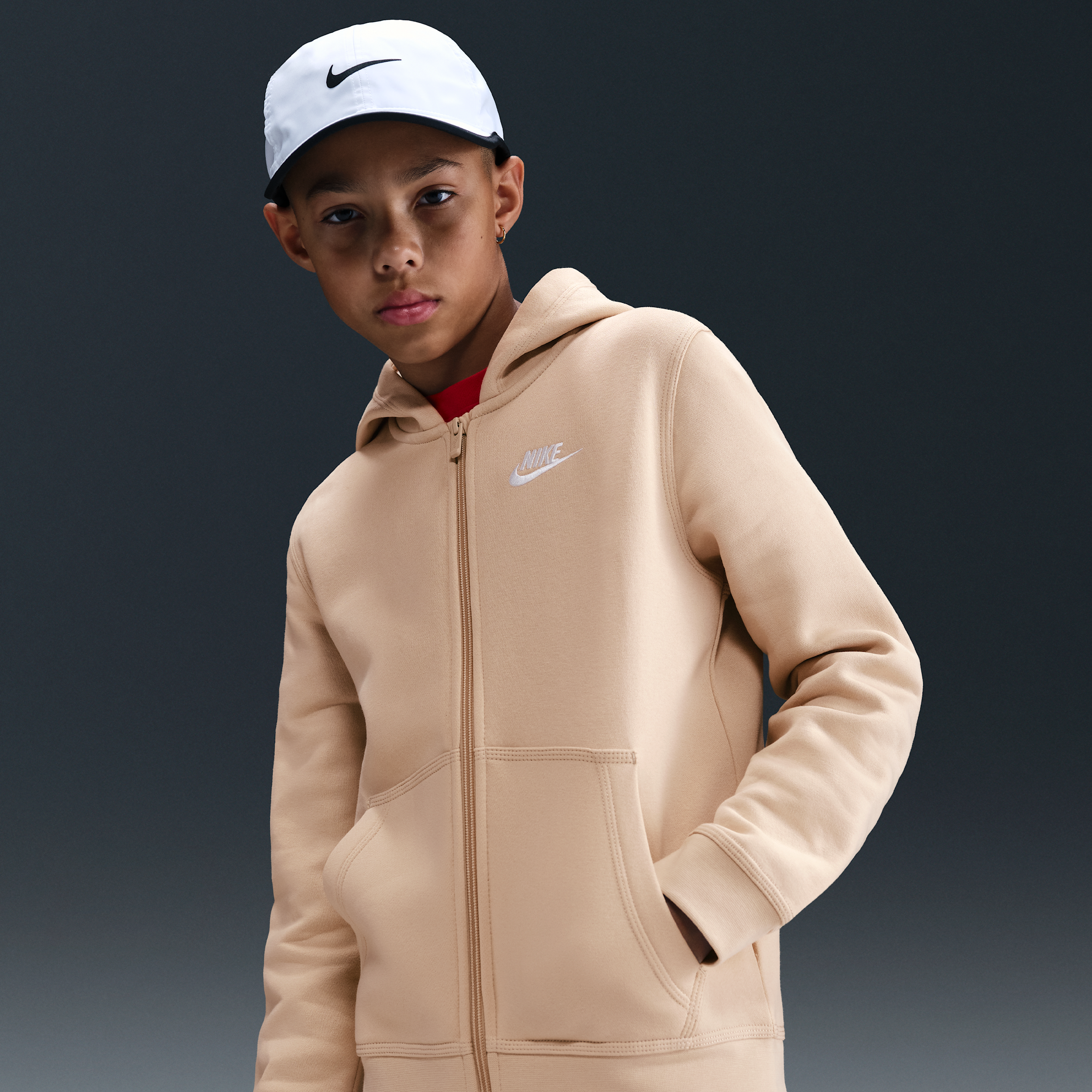 Nike Sportswear Club Big Kids' Full-Zip Hoodie in Brown | BV3699-126
