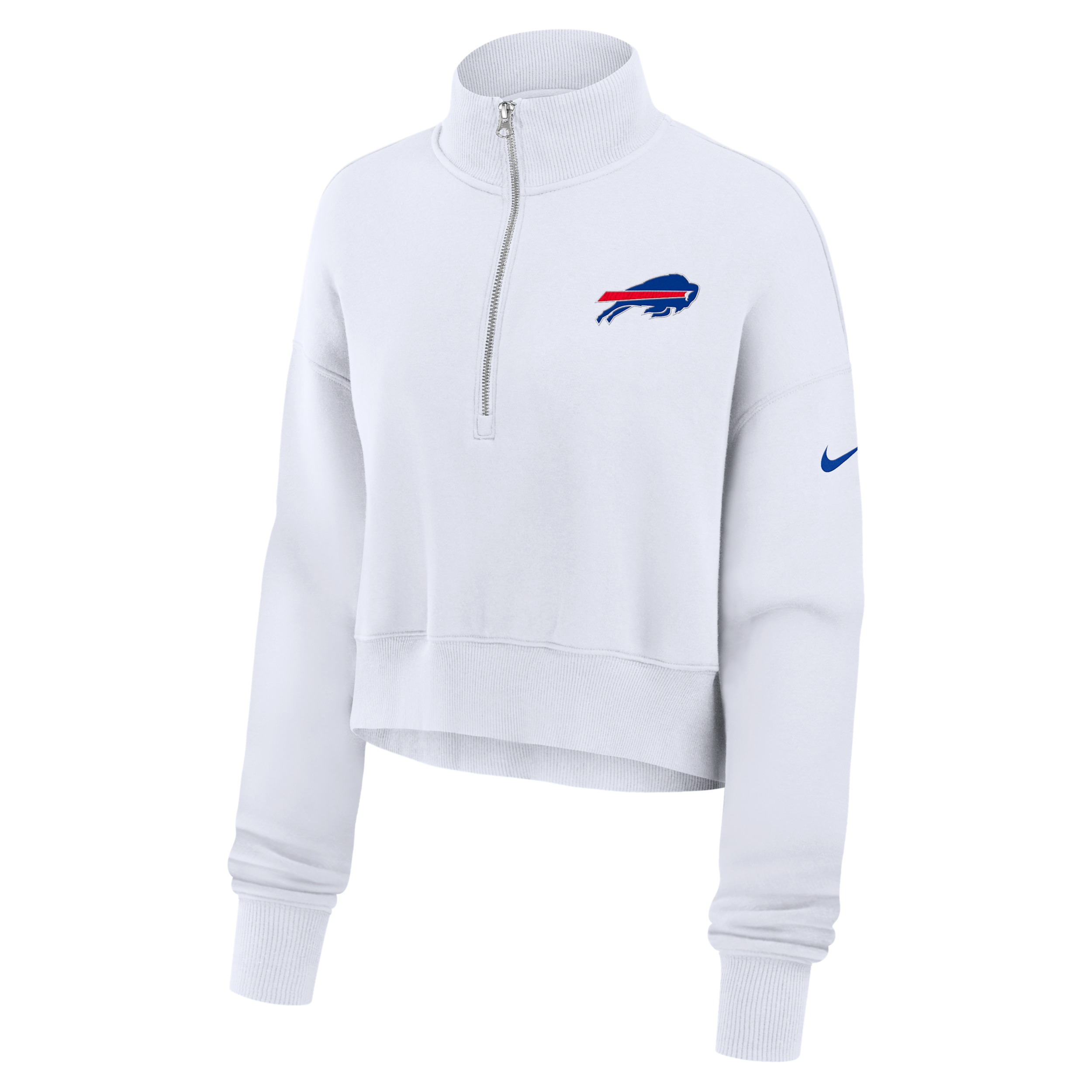 Buffalo Bills Primetime Phoenix Nike Women's NFL Oversized Cropped 1/4-Zip Crew in White | 01N910A81-LCD