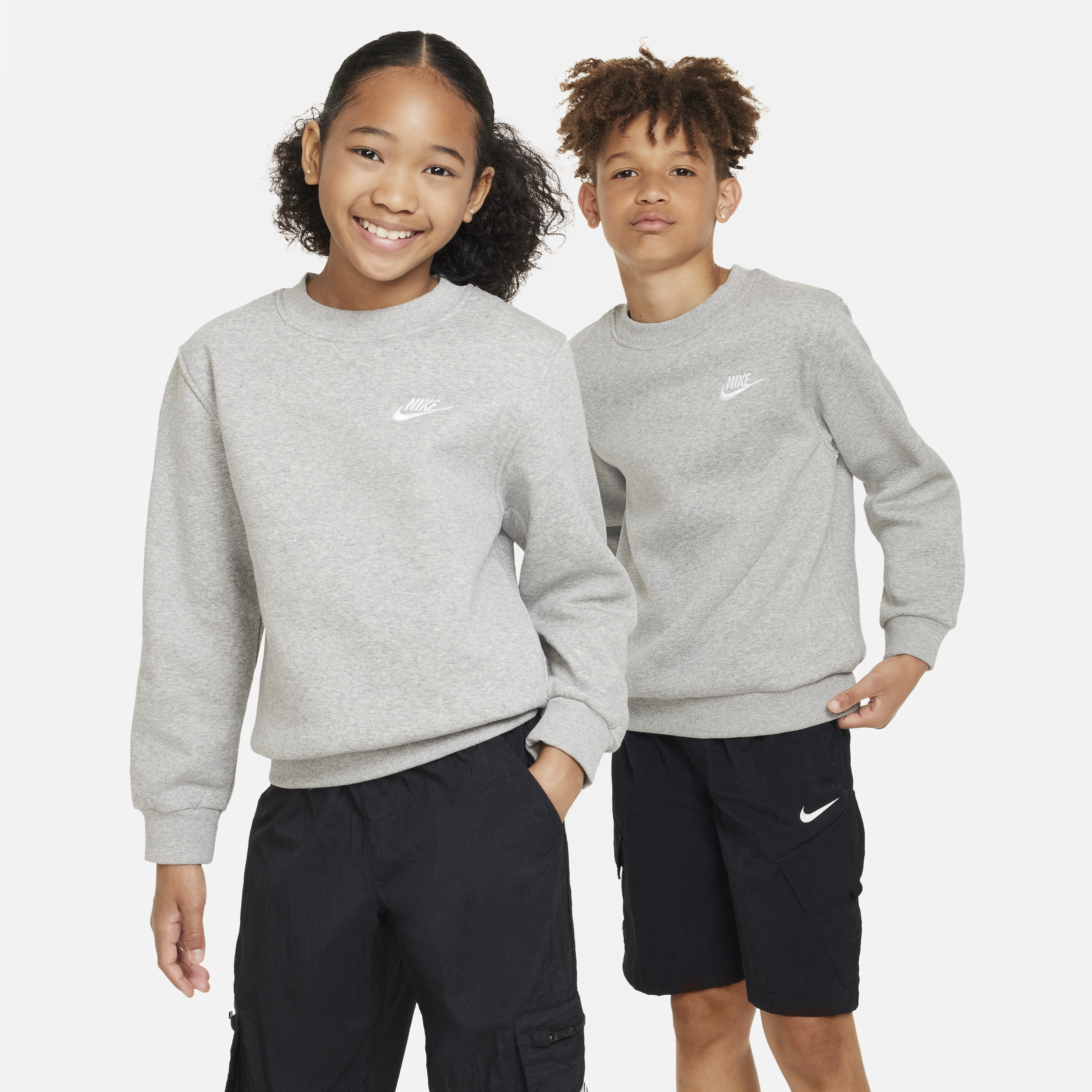 Nike Big Kids Sportswear Club Fleece Classic-Fit Sweatshirt - Dark Grey Heather/White