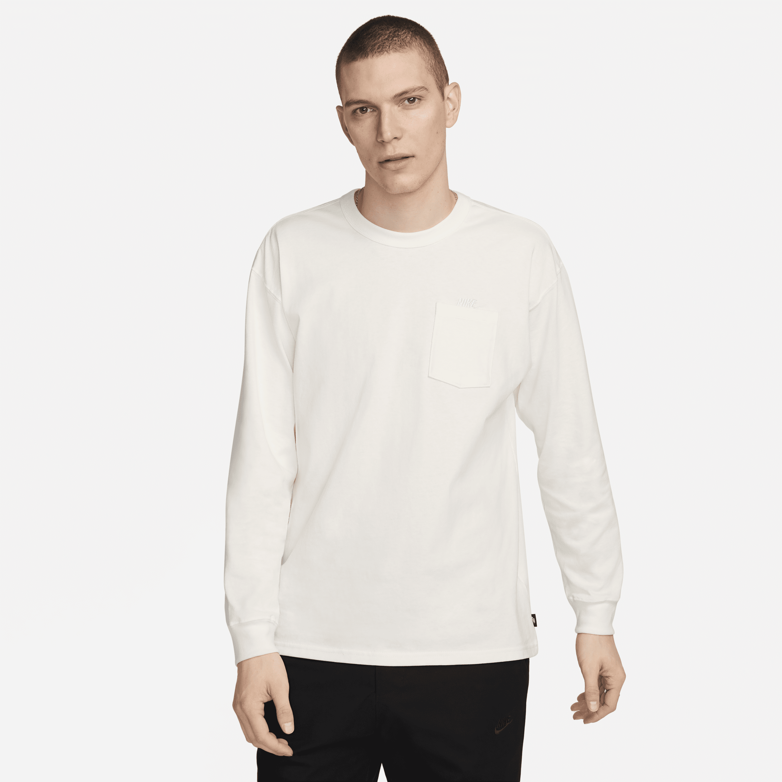 Shop Nike Men's  Sportswear Premium Essentials Long-sleeve Pocket T-shirt In White