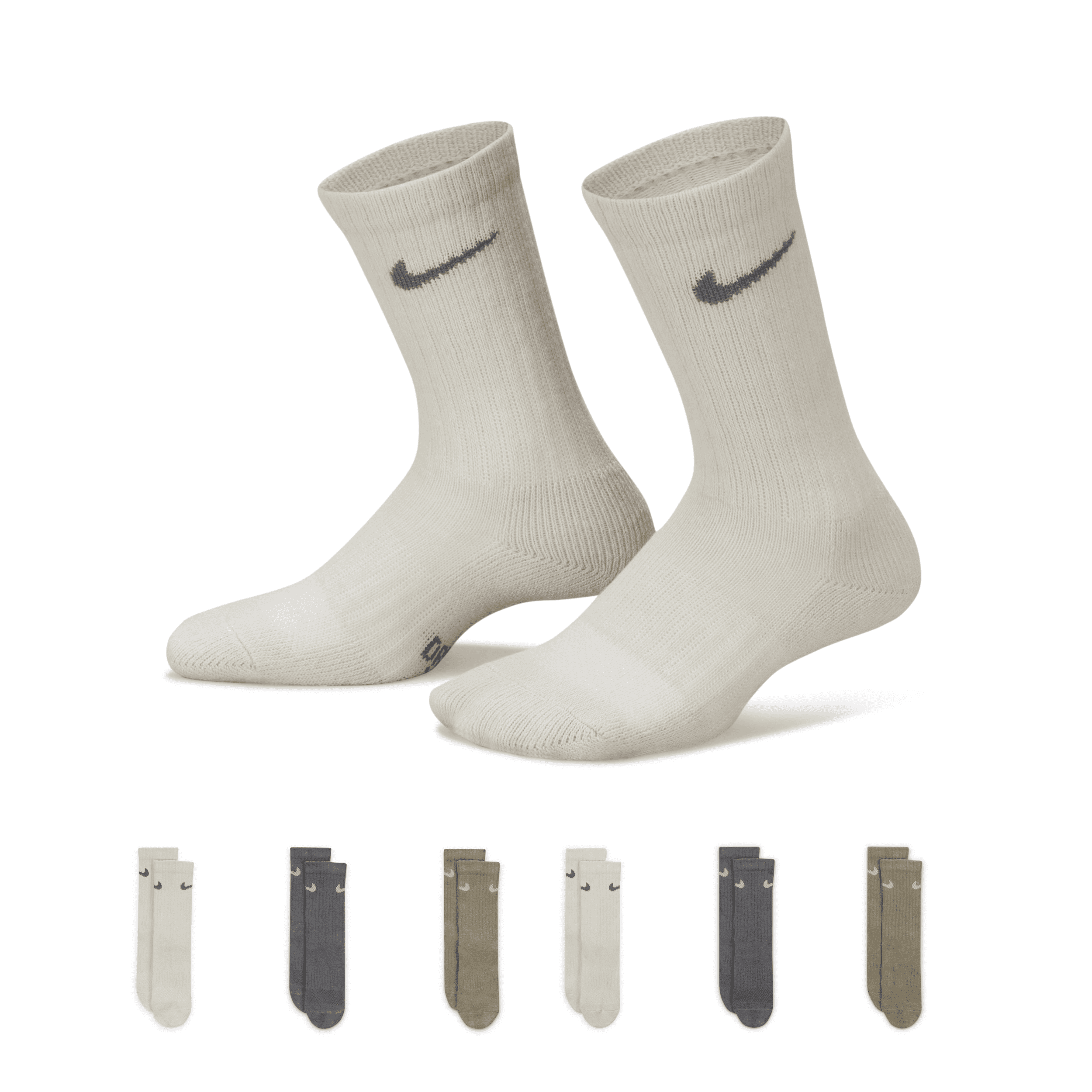 Nike Dri-fit Performance Basics Little Kids' Crew Socks (6 Pairs) In Grey