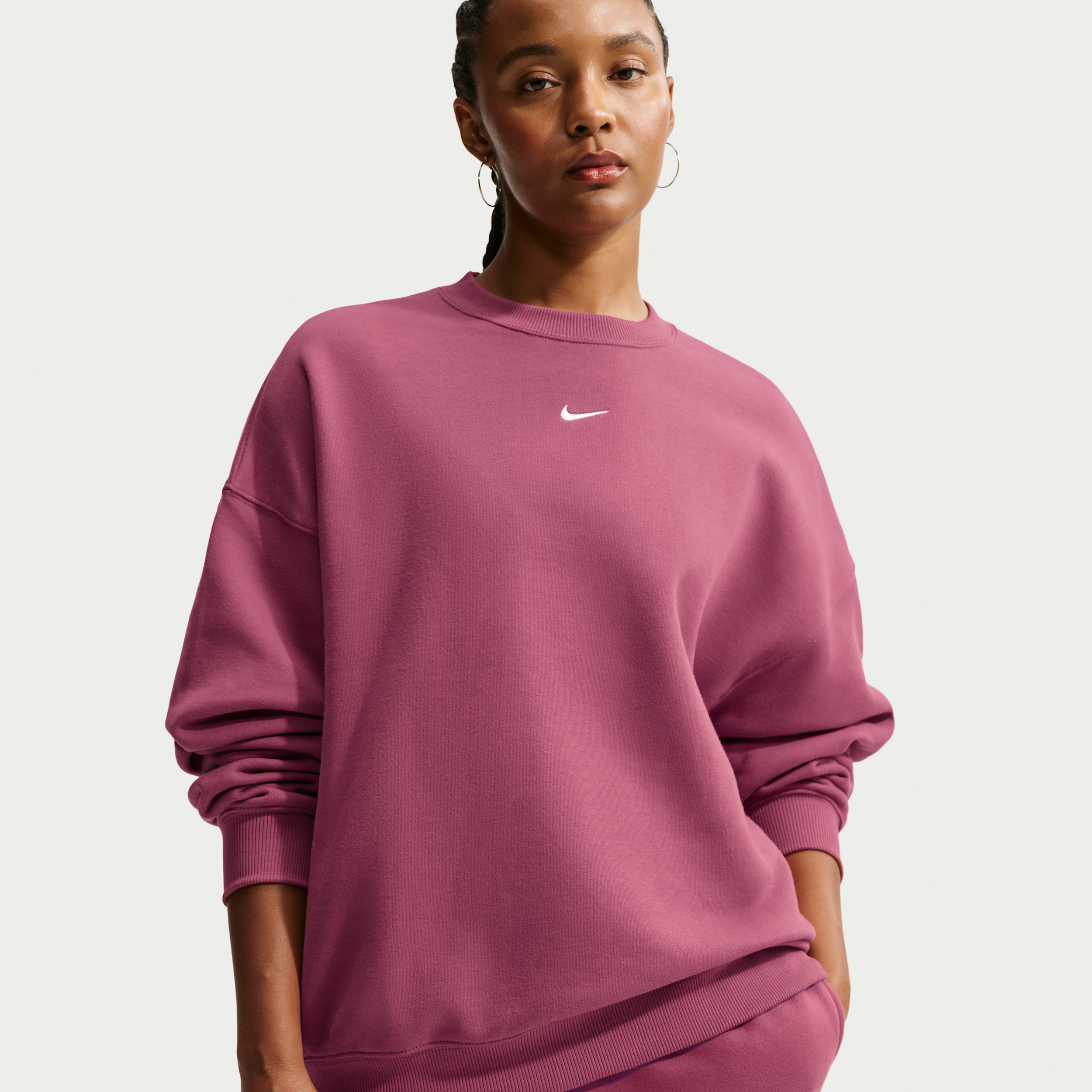 Nike Women's Studio Fleece Medium Weight Oversized Crew-Neck Sweatshirt in Red | IM8082-654