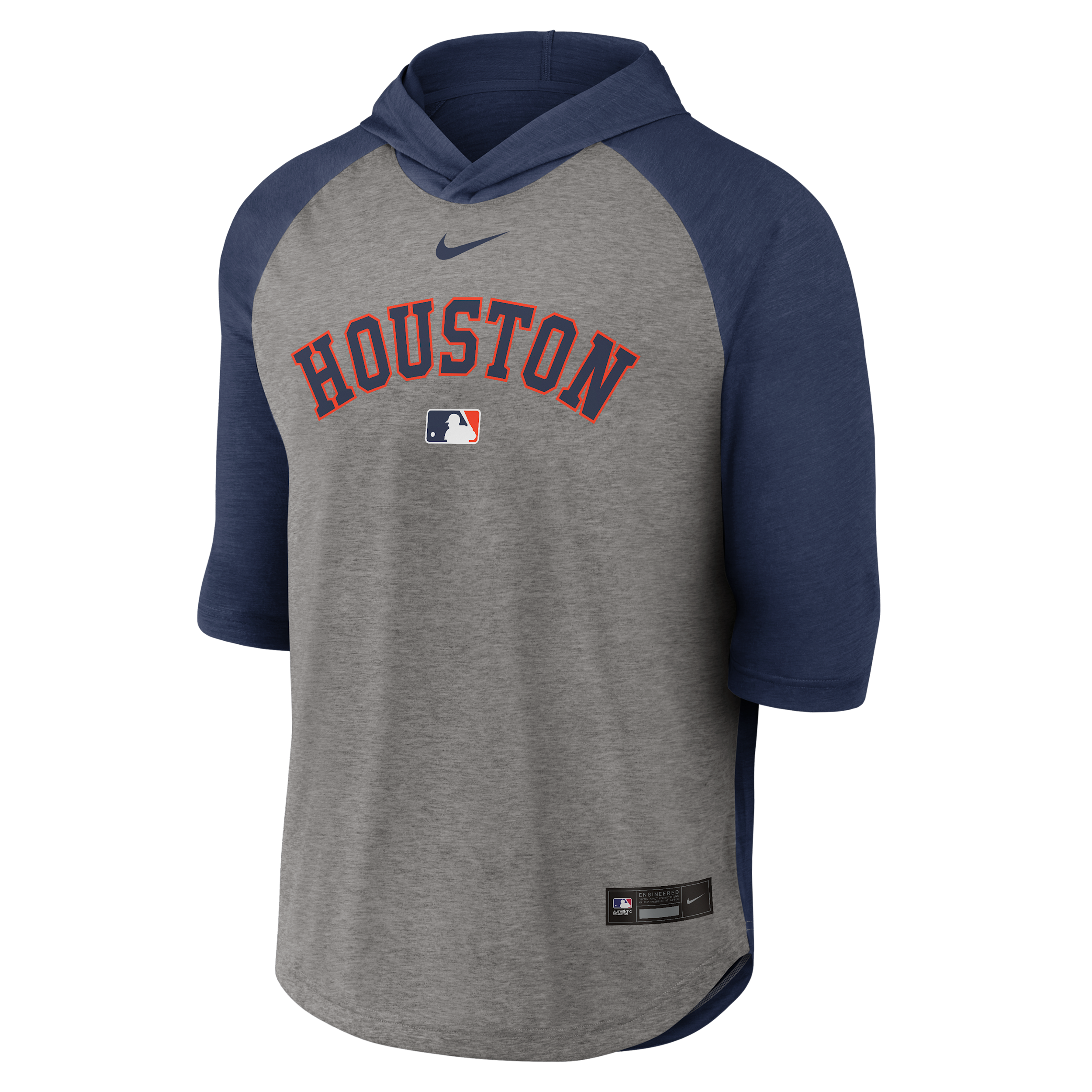 Houston Astros Authentic Collection Flux Nike Men's Dri-FIT MLB 3/4-Sleeve Hooded T-Shirt in Blue | 04HI013NHUS-LQZ