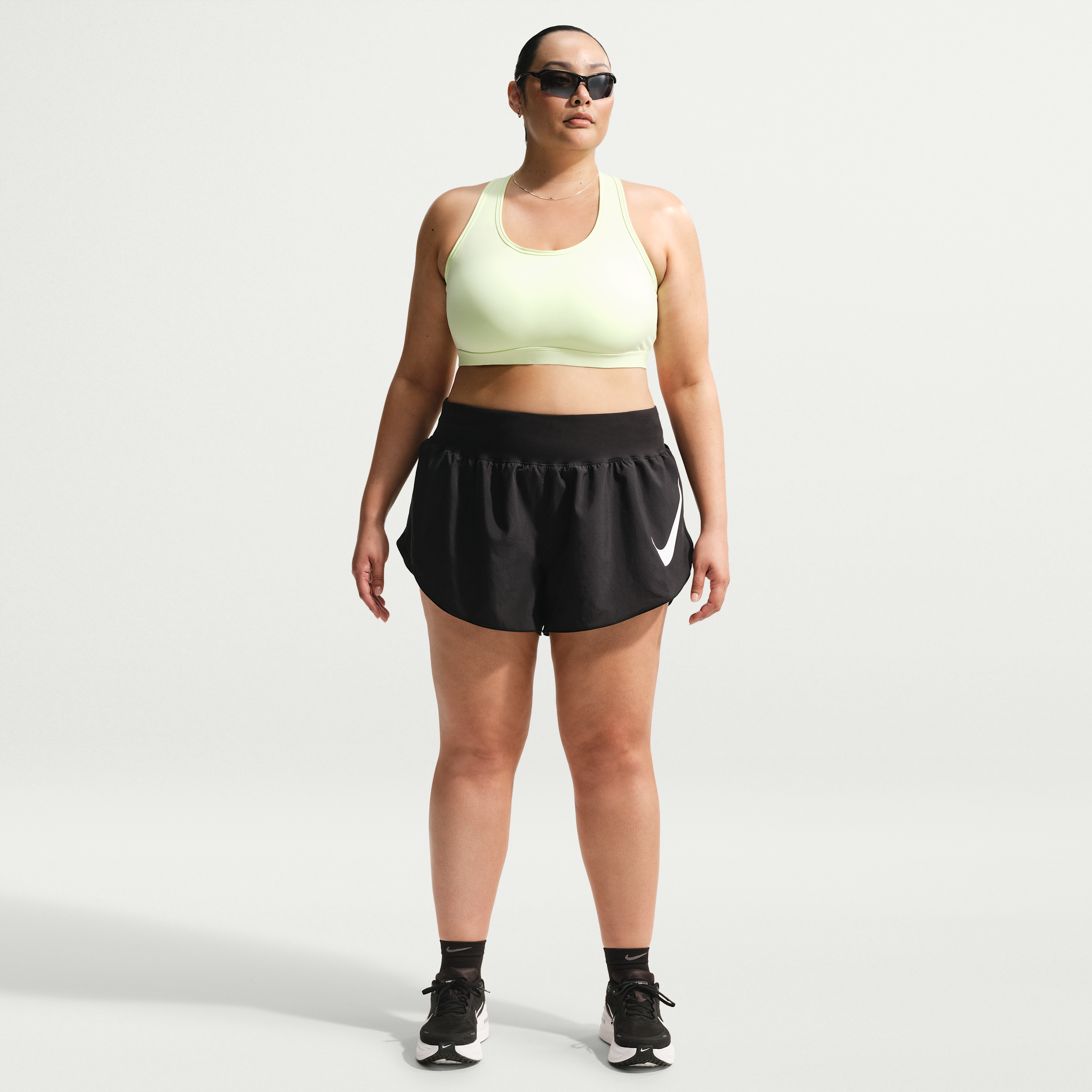 Nike Women's Tempo Flow Swoosh Dri-FIT Mid-Rise Brief-Lined Running Shorts (Plus Size) in Black | IF1475-010