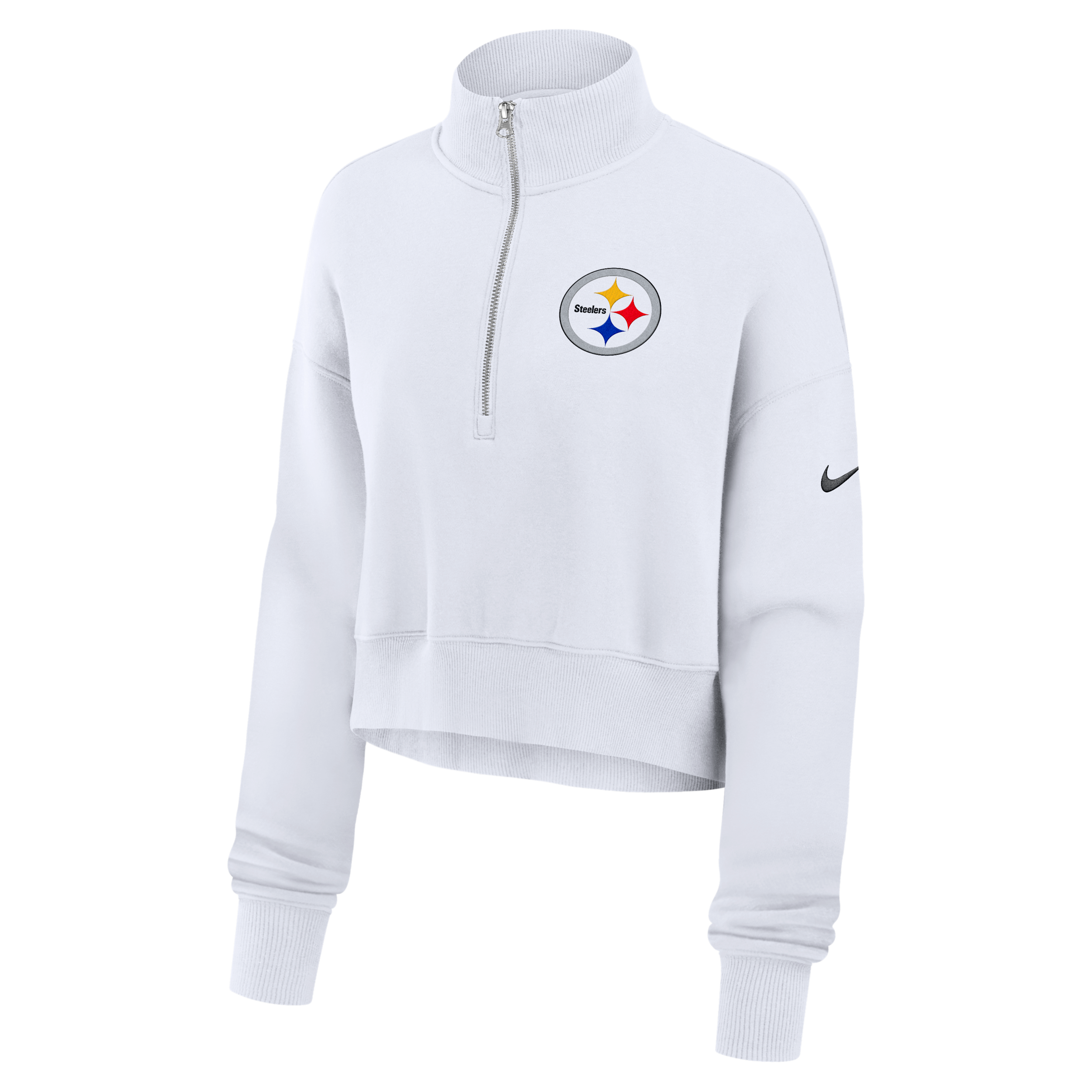 Pittsburgh Steelers Primetime Phoenix Nike Women's NFL Oversized Cropped 1/4-Zip Crew in White | 01N910A7L-LCD