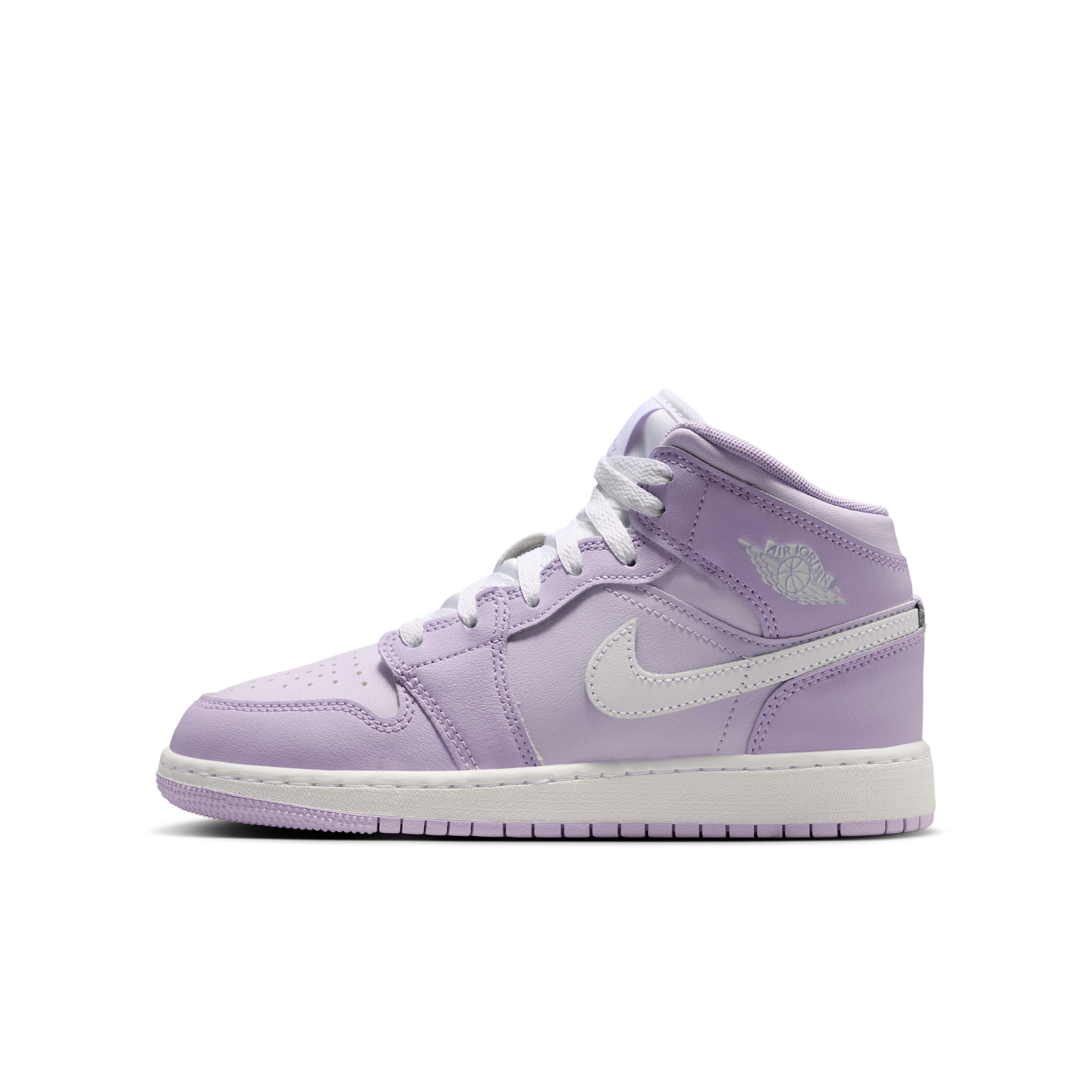 Air Jordan 1 Kids' Grade School Mid Shoes, Size 6, Violet Mist/White-Barely Grape