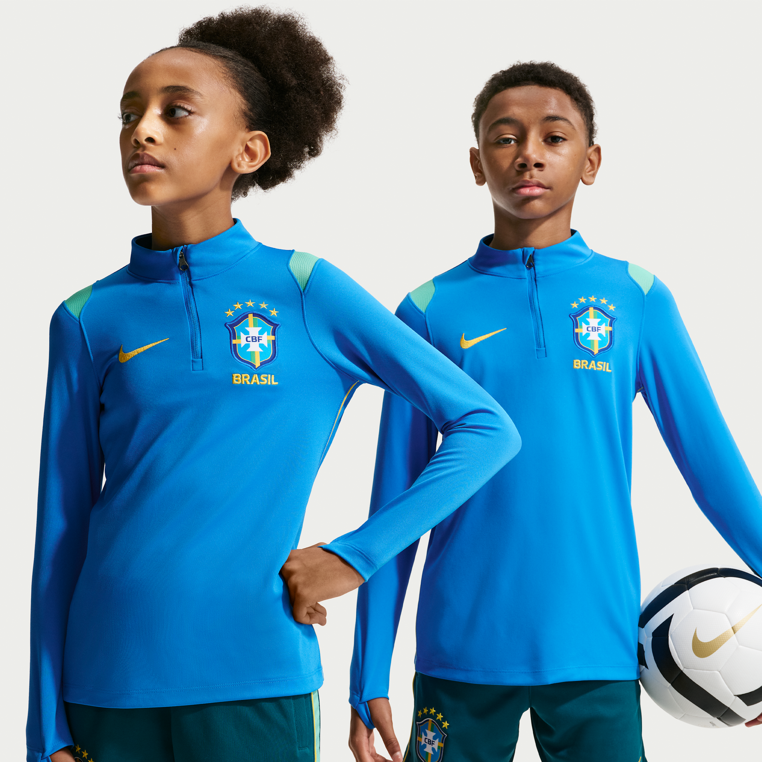 Nike Big Boys and Girls Blue Brazil National Team 2026 Academy Pro Dri-fit Long Sleeve Quarter-Zip Drill Jerseys - Blue