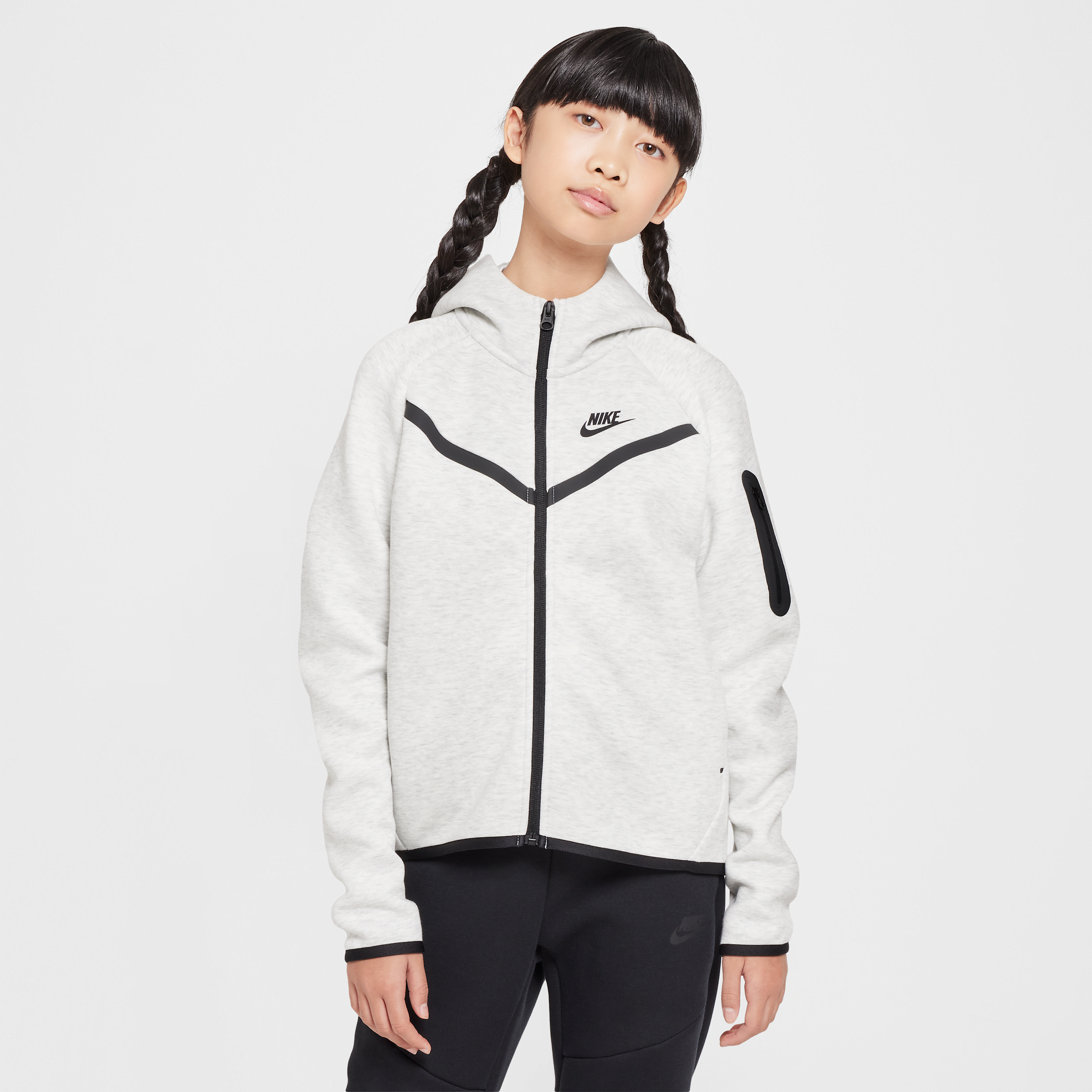 Nike Women's Sportswear Tech Fleece Girls' Full-zip Hoodie In Grey