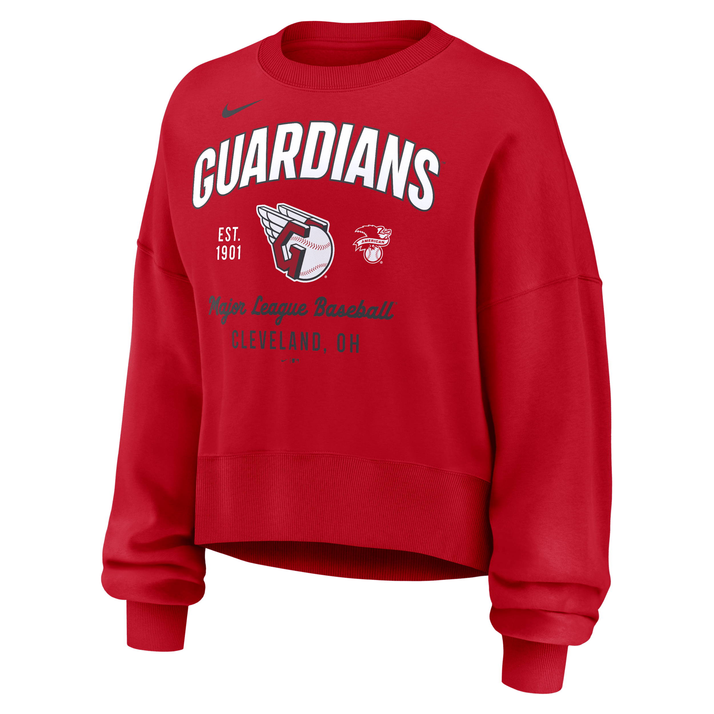 Nike Red Cleveland Guardians Oversized High Hip Pullover Sweatshirt In Red