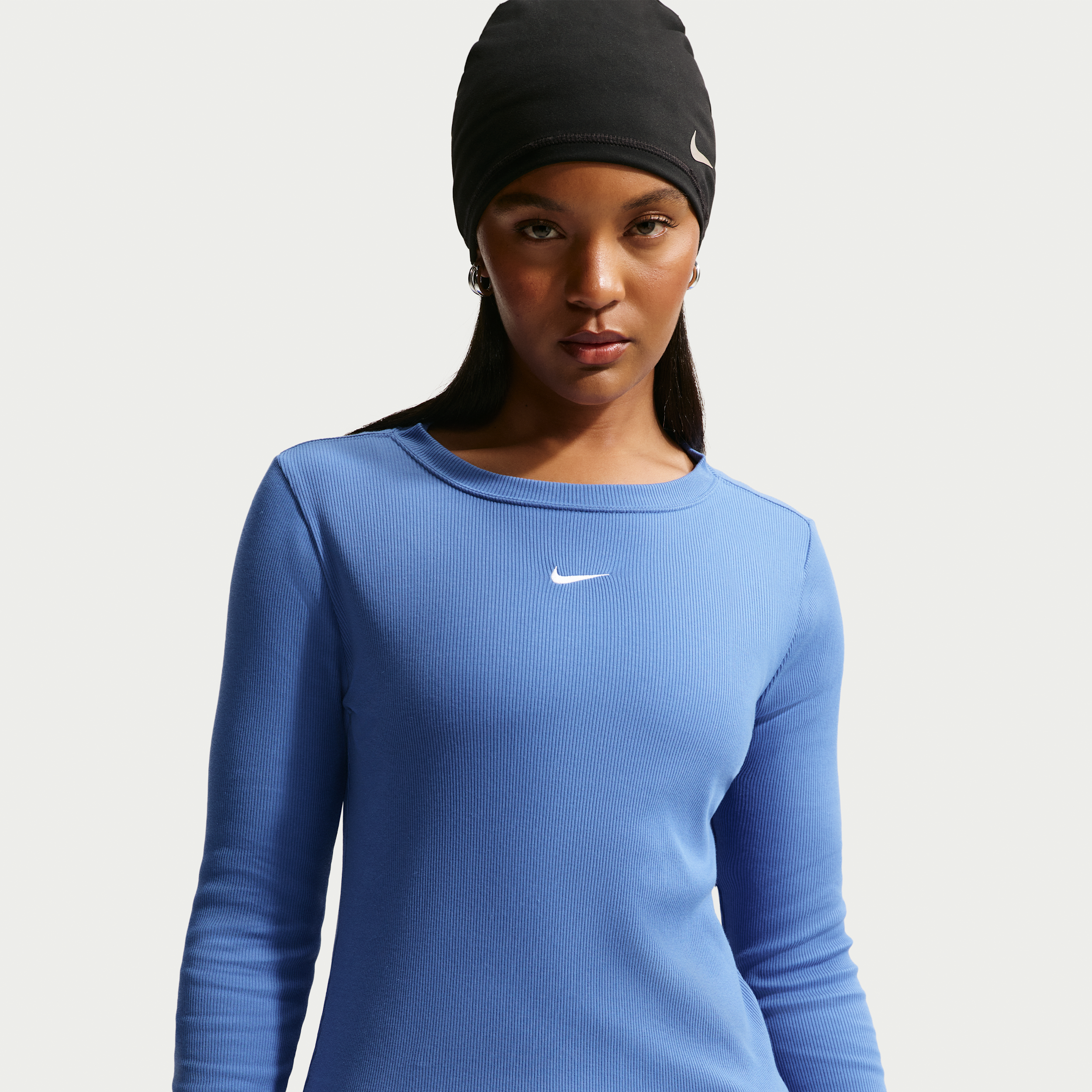 Nike Women's  Sportswear Tight Long-sleeve Ribbed T-shirt In Blue