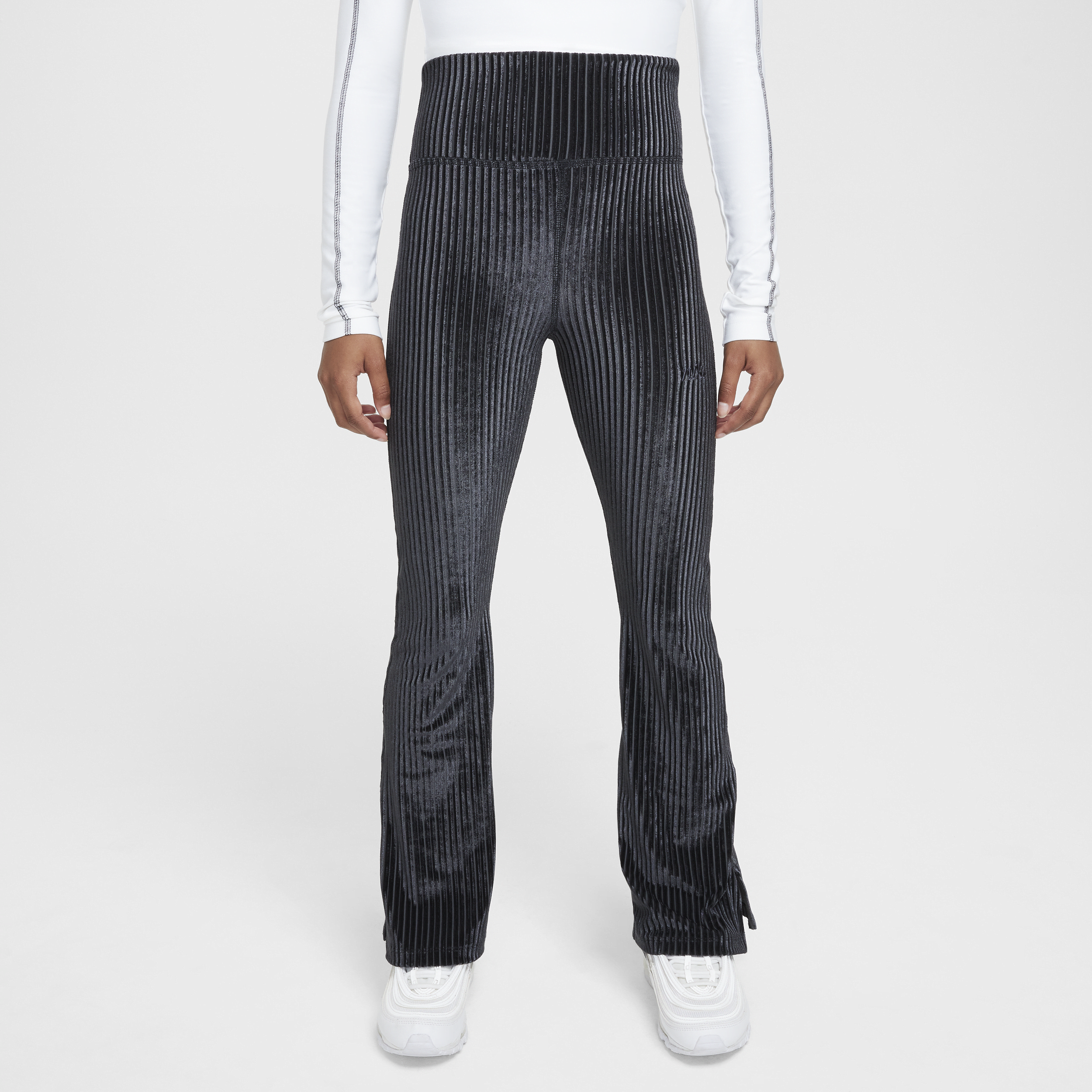 Nike Sportswear Big Kids' (girls') High-waisted Flared Ribbed Leggings In Black