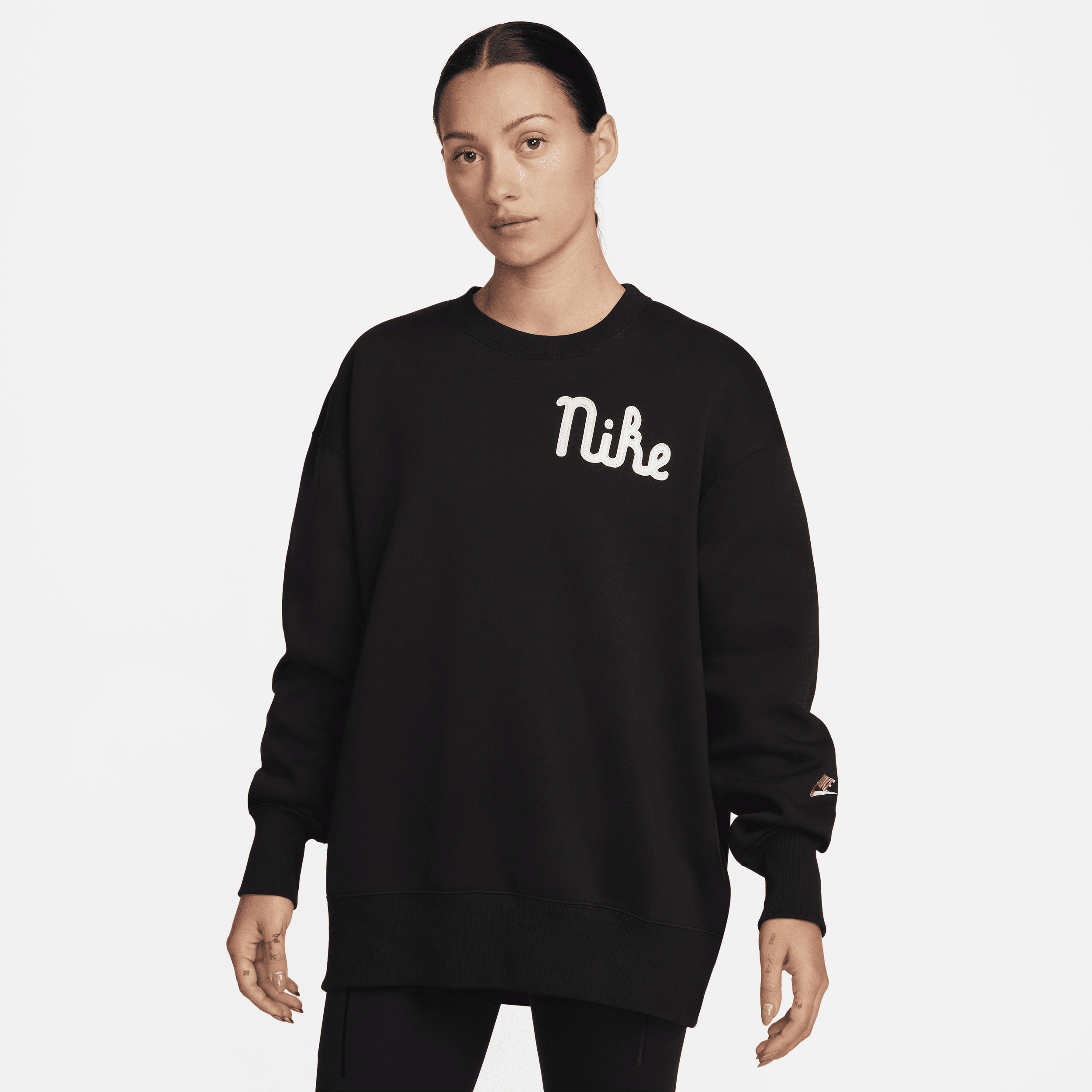 Shop Nike Women's  Sportswear Phoenix Fleece Oversized Crew-neck Sweatshirt In Black