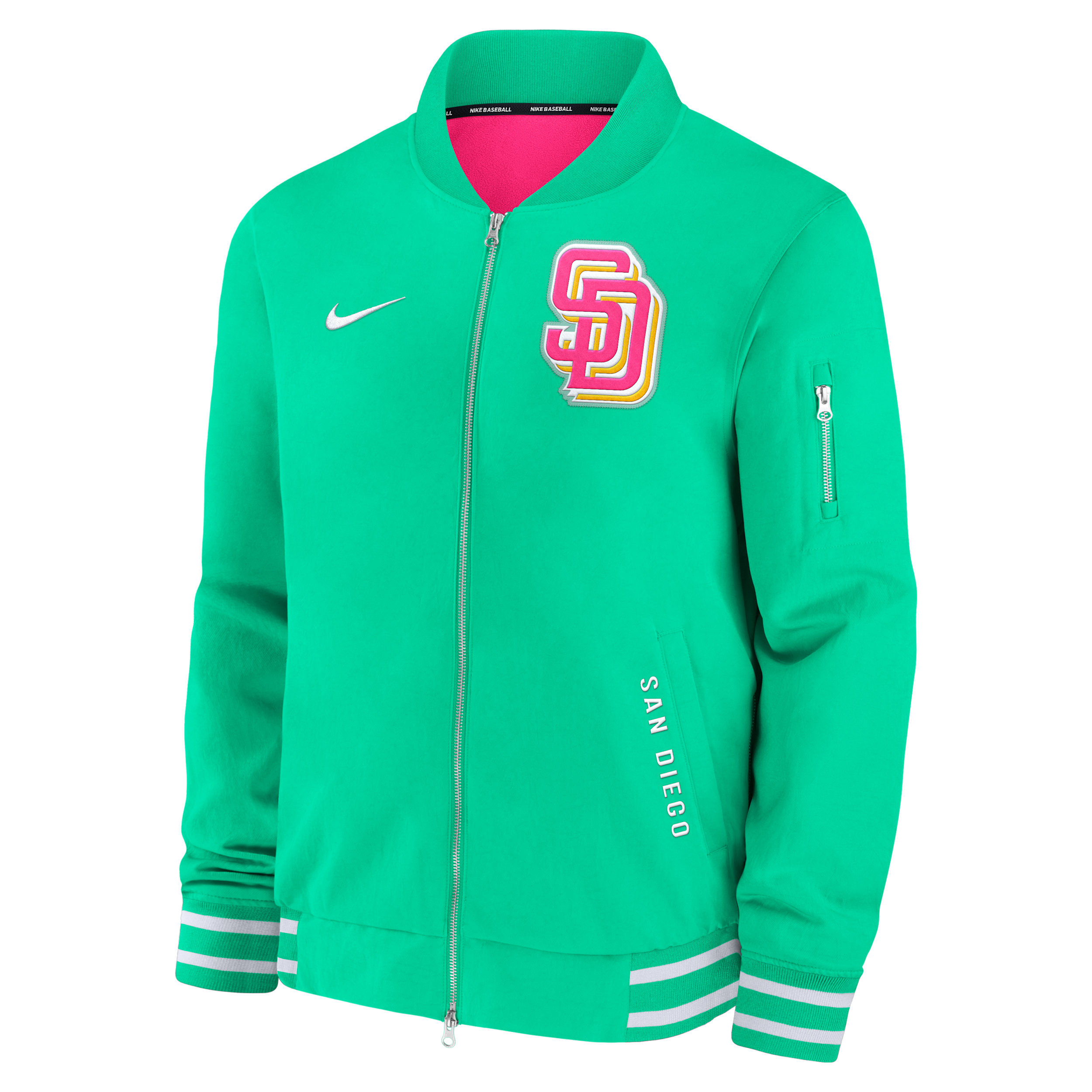 Nike Men's Green San Diego Padres Authentic Collection City Connect Full-zip Bomber Jacket In Green