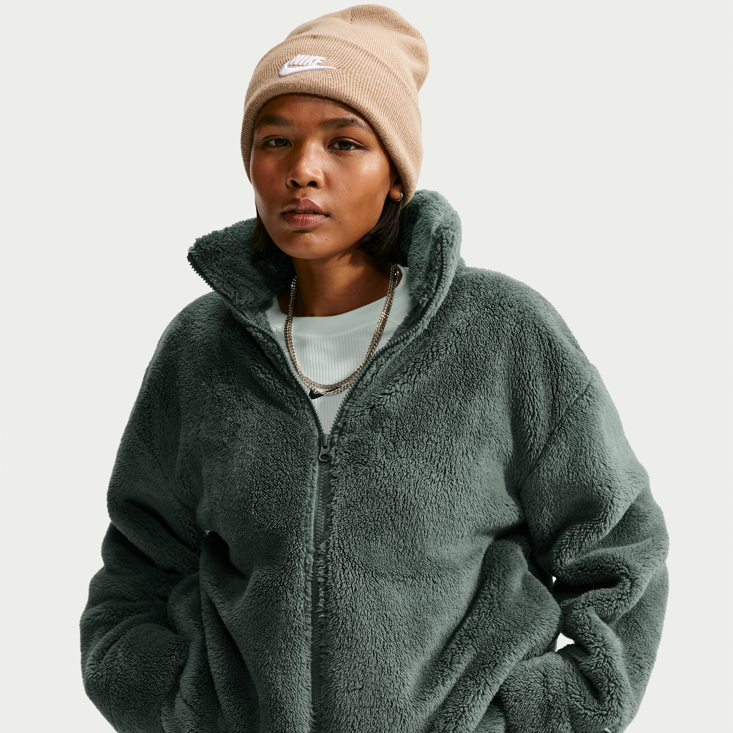 Women's Nike Sportswear Essential High-Pile Fleece Jacket in Green | HV2815-303
