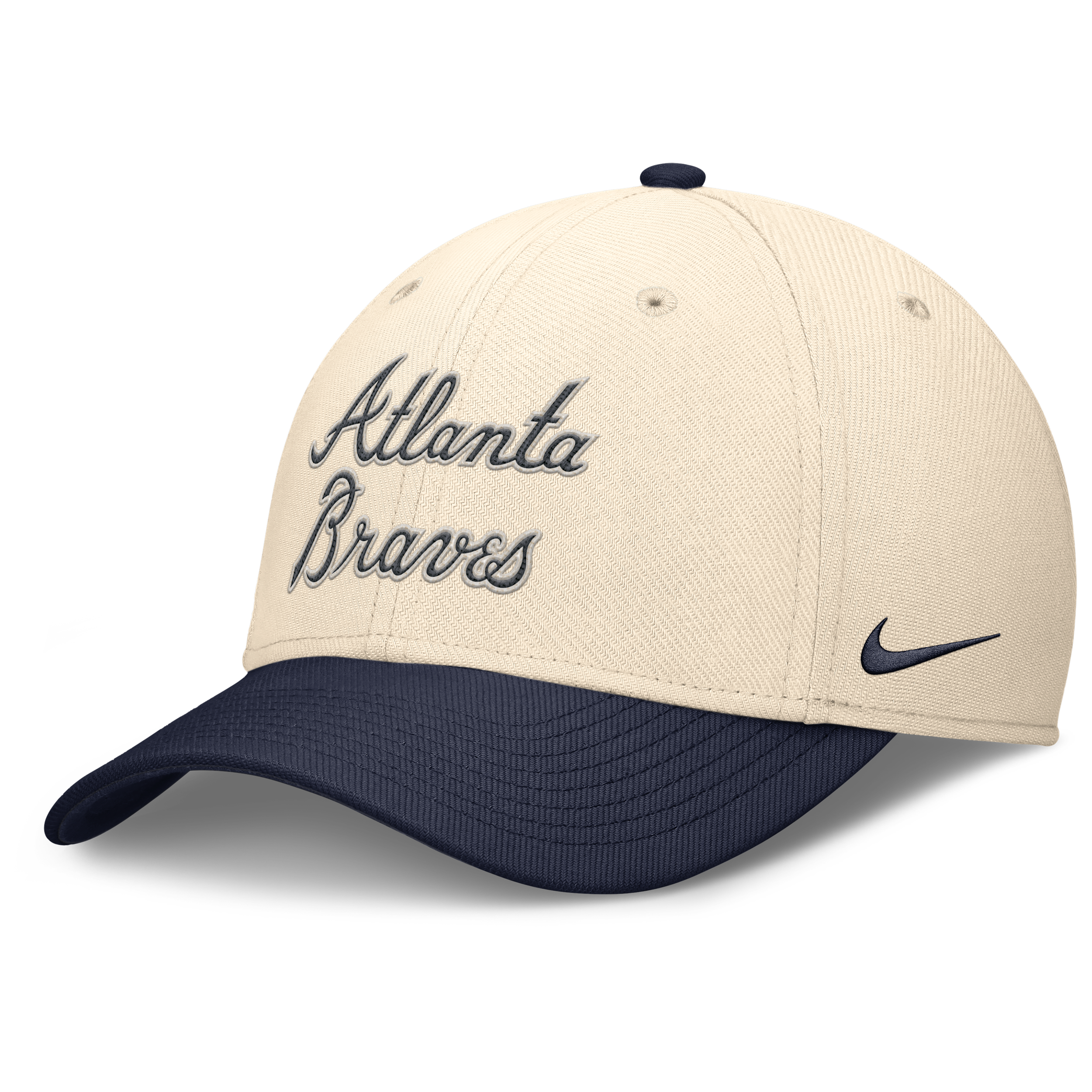 Nike Men's Natural/Navy Atlanta Braves Statement Rise Performance Flex Hat - Natural, Navy