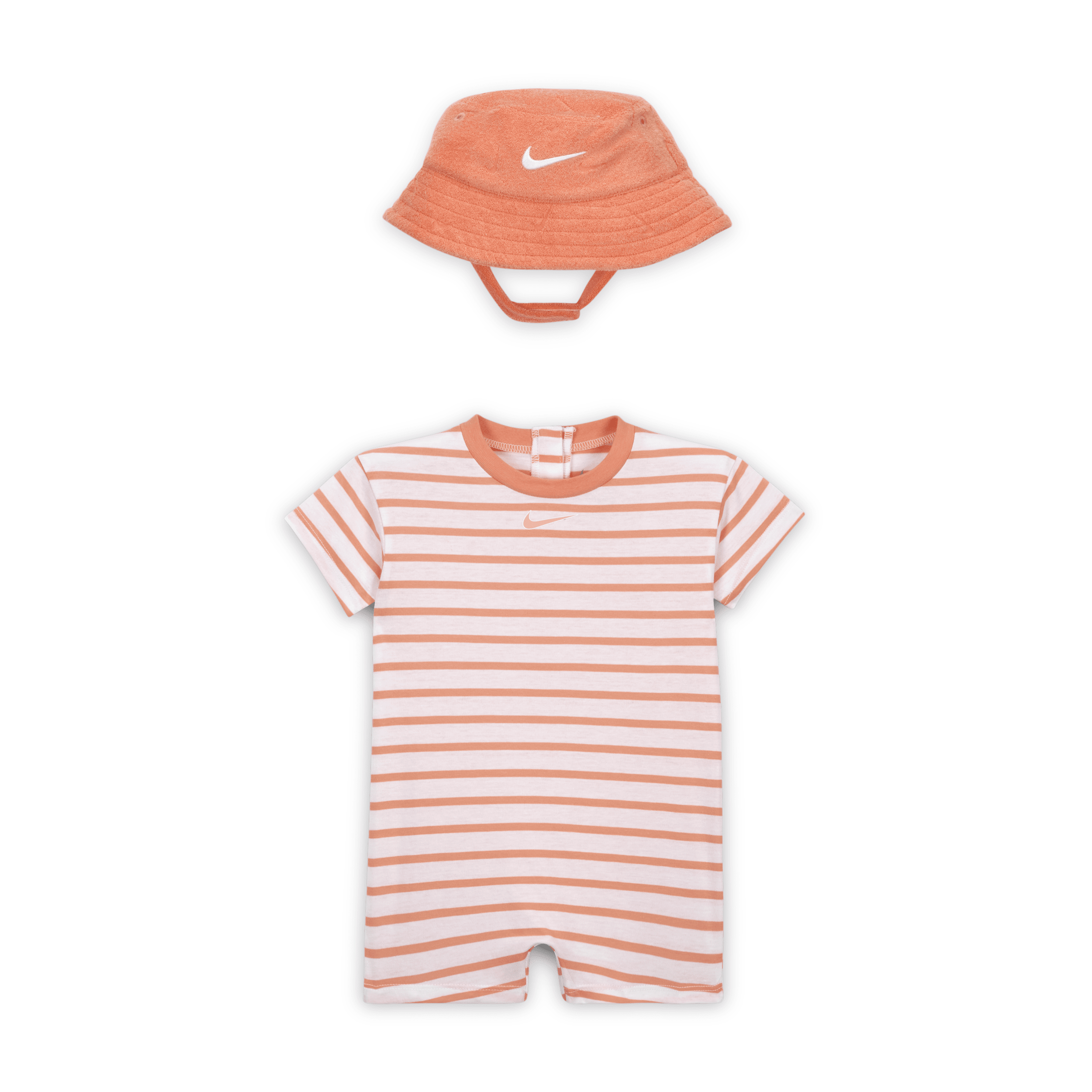 Nike Baby Short Sleeve Romper With Bucket Hat In Orange