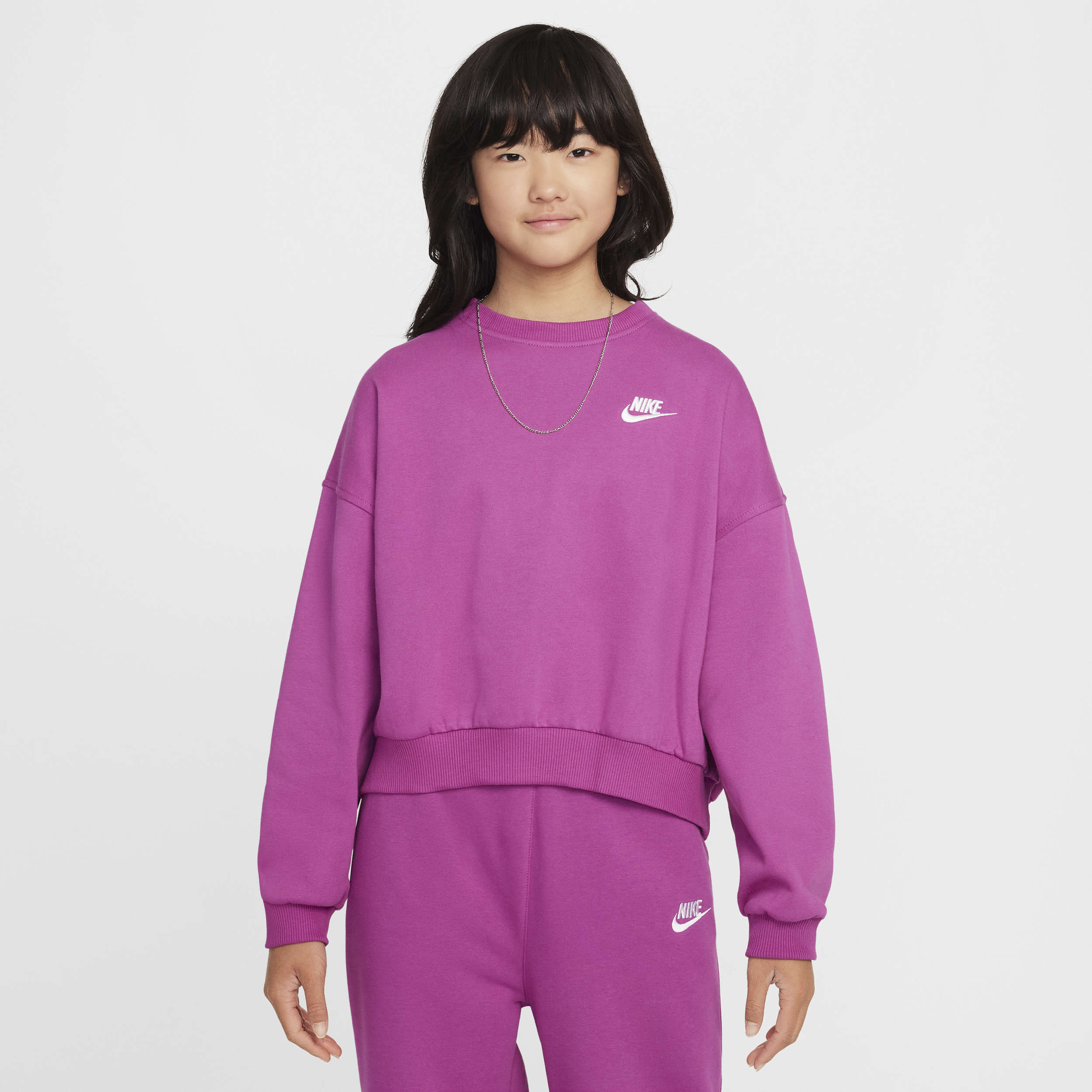 Nike Women's Sportswear Club Fleece Girls' Boxy Crew-neck Sweatshirt In Purple