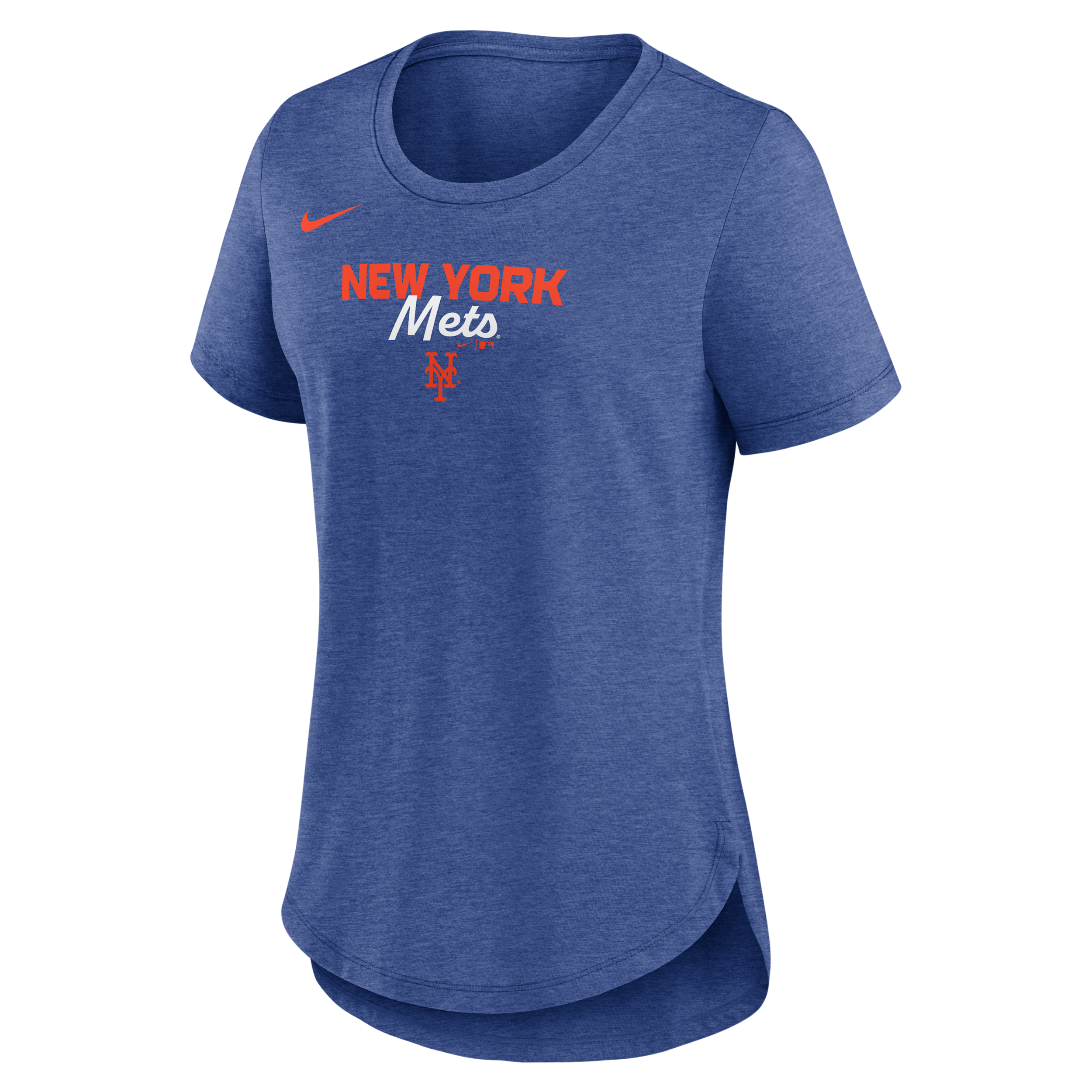New York Mets Arched Team Name Nike Women's MLB T-Shirt in Blue | NKMVEX49NME-SVQ