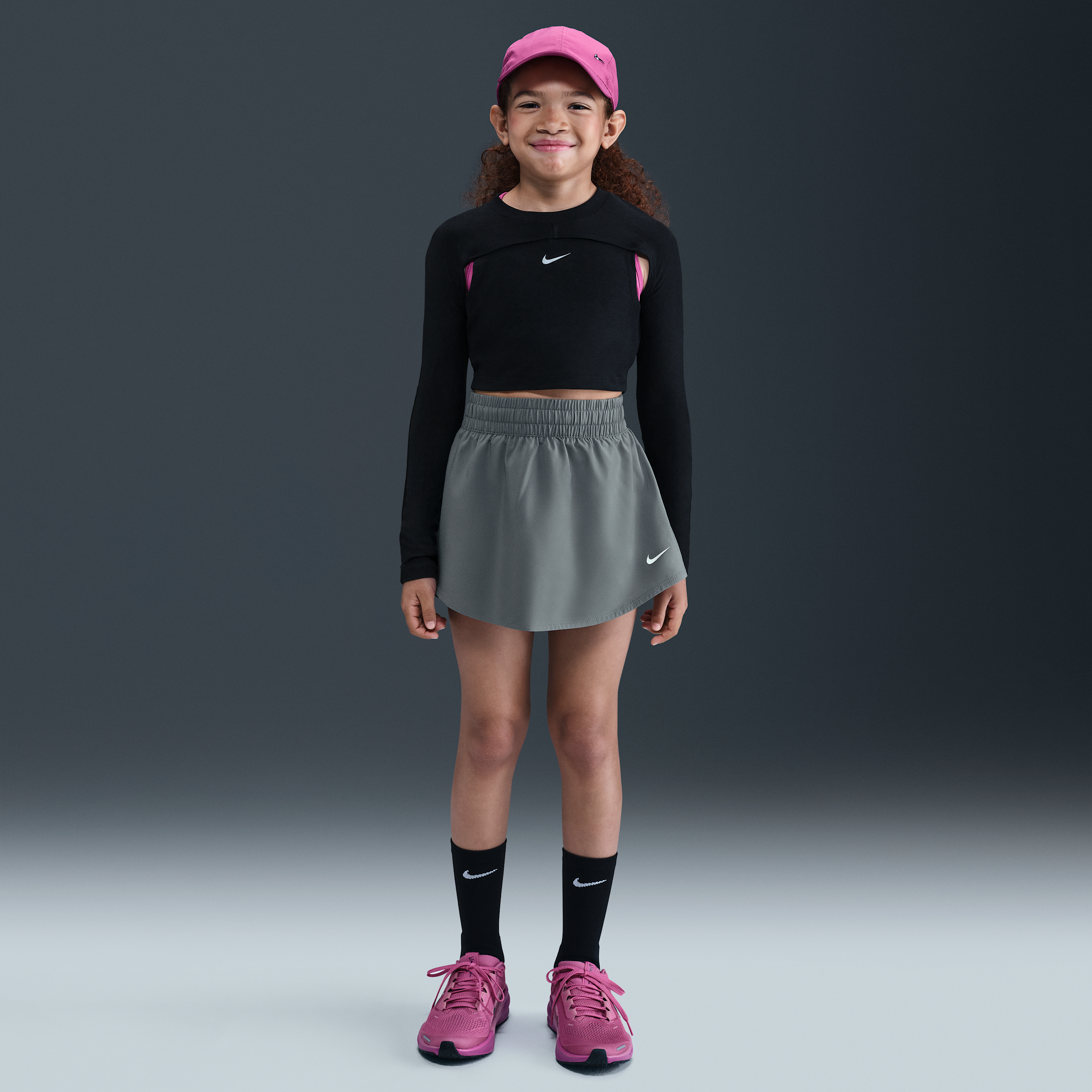 Nike One Big Kids' (Girls') Dri-FIT High-Waisted Skort in Grey | IF3956-084